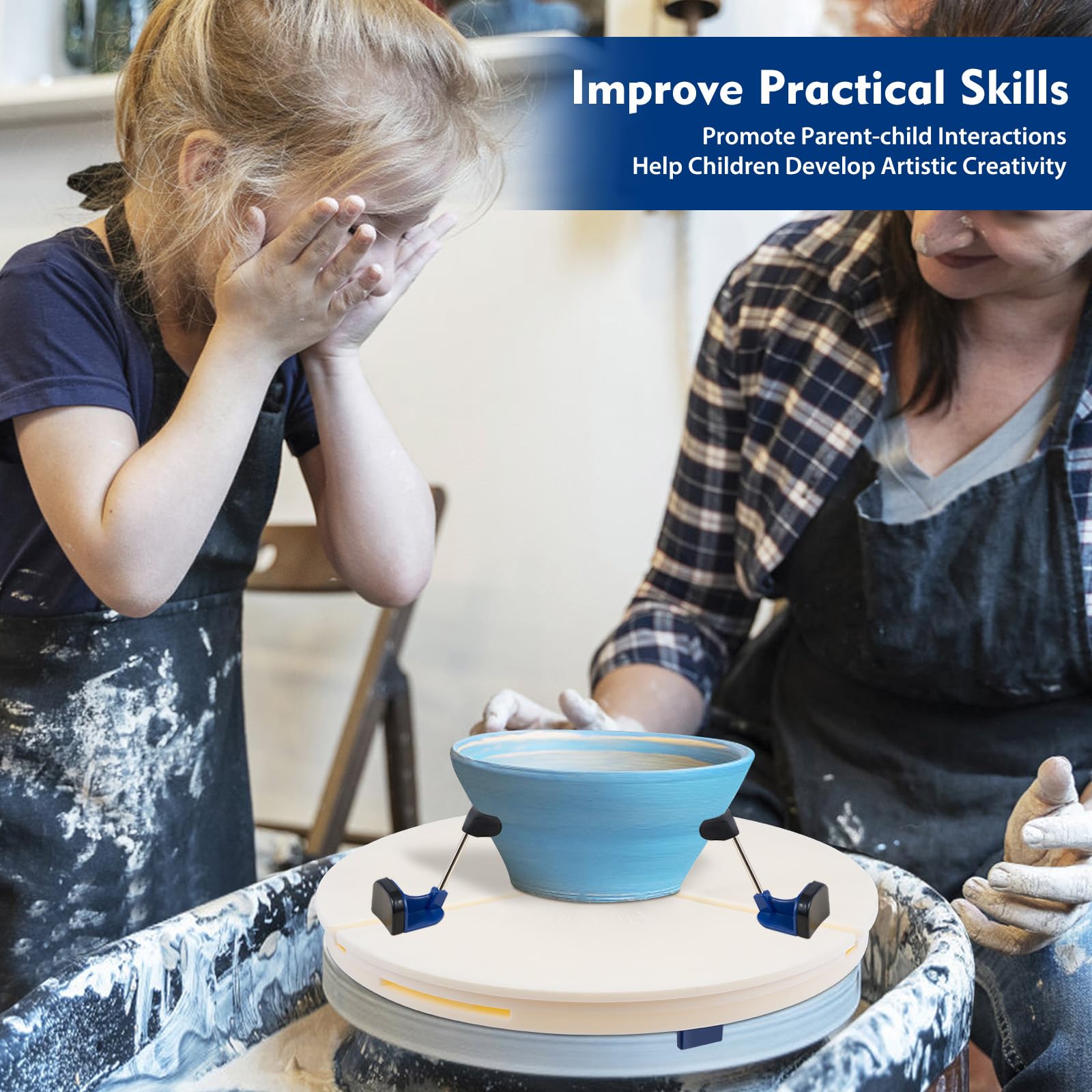 DYRABREST Portable Pottery Wheel Turntable with Clamp - Ceramic Trimming & Sculpting Tool for Beginners & Professionals (White) - Perfect for Pottery Making, Clay Art, and Ceramic Repair at Home or Studio