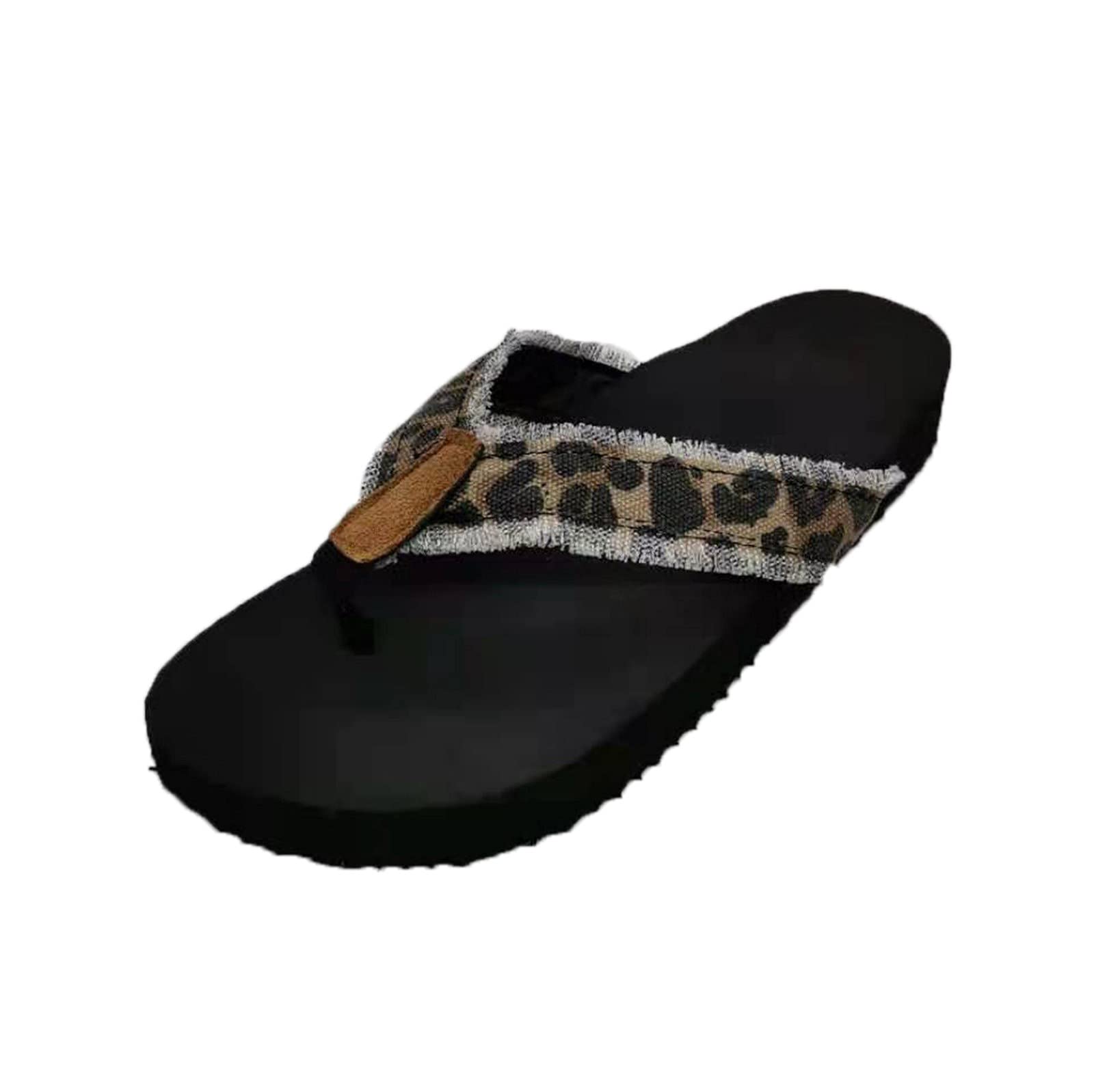Women's Leopard Print Flip Flops - Casual Slip-On Flat Sandals for Summer | Comfortable Open-Toe Beach Slides (Brown, Size 9.5-10) | Perfect for Poolside, Vacation & Outdoor Relaxation