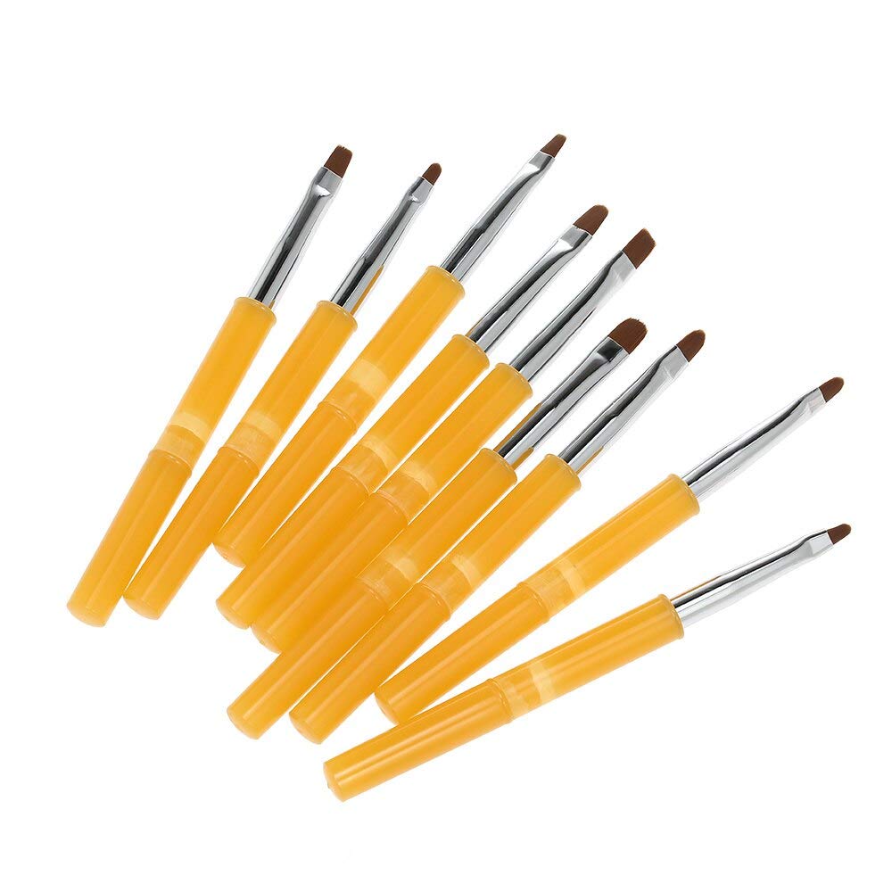 9pcs UV Gel Acrylic Nail Brushes Kit - Professional False Nail Tips & Nail Art Design Tools Set with Painting Liner, Builder Brush for Manicure & Pedicure (Amber Color) - Perfect for Salon, Home DIY & Professional Nail Artists