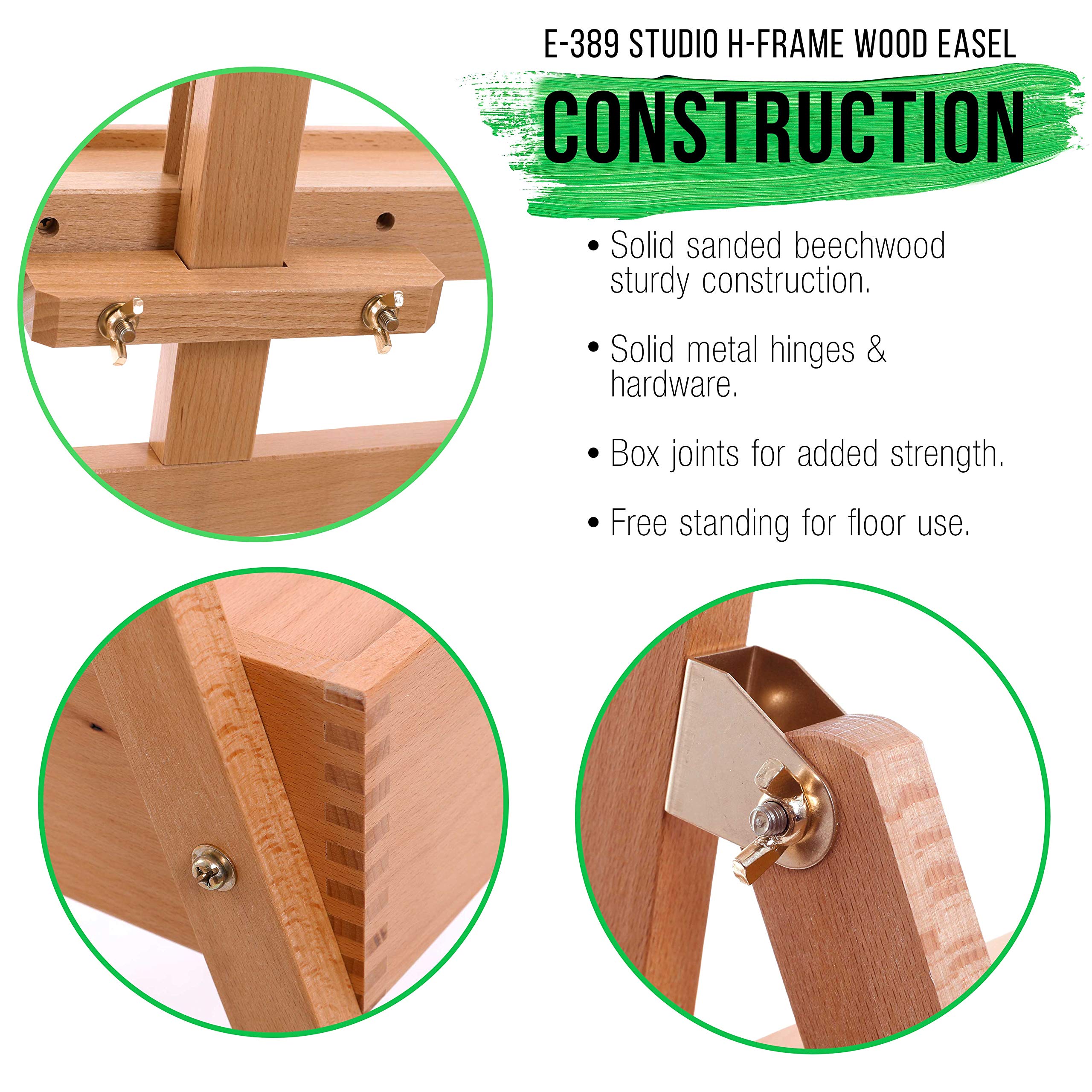 U.S. Art Supply Large Adjustable H-Frame Wooden Studio Easel with Storage Drawer & Shelf - 75