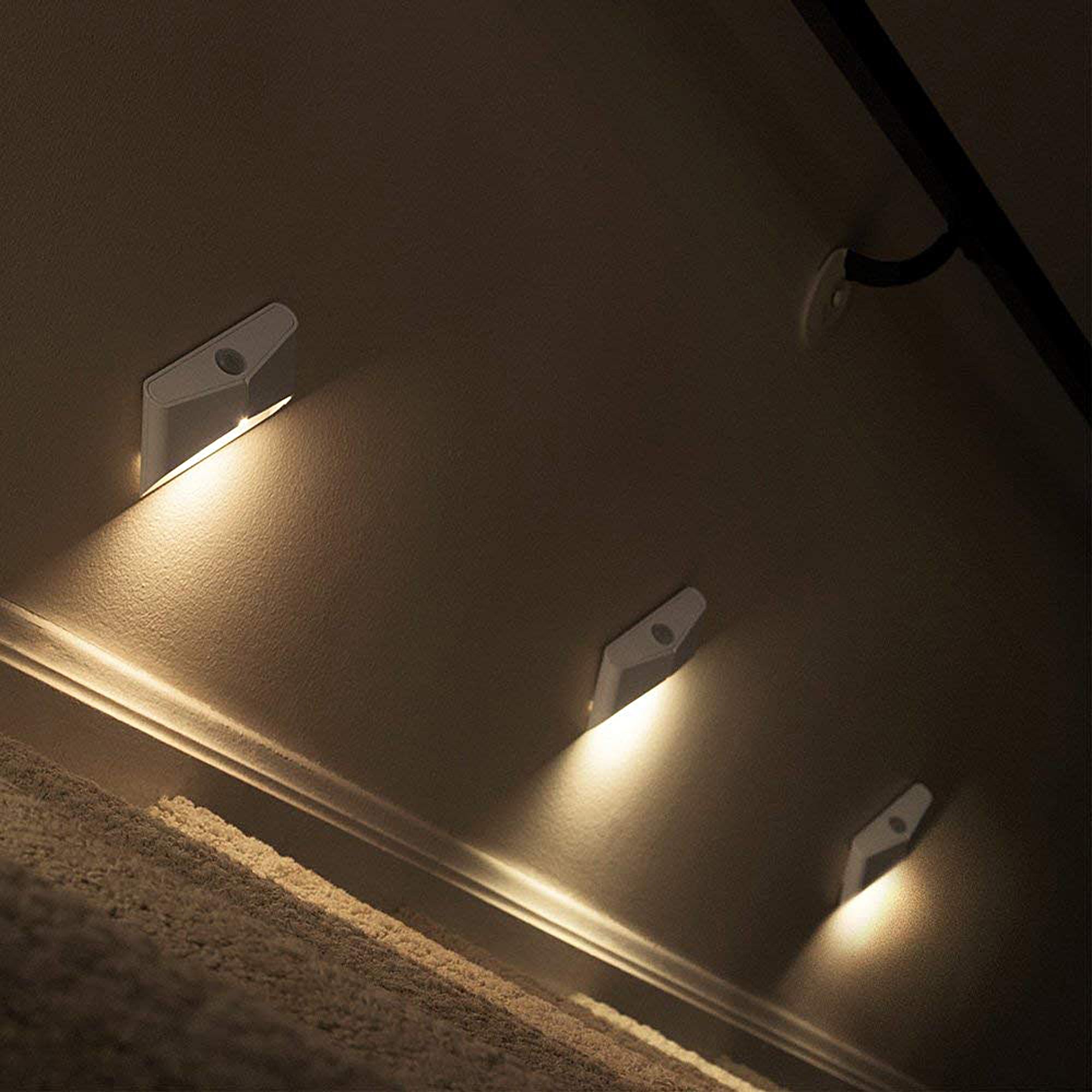 Motion Activated LED Night Lights - Set of 4, Battery Operated Wireless Closet Lights for Hallway, Stairs, Bedroom, Bathroom - Automatic Sensor Lighting for Safety & Convenience