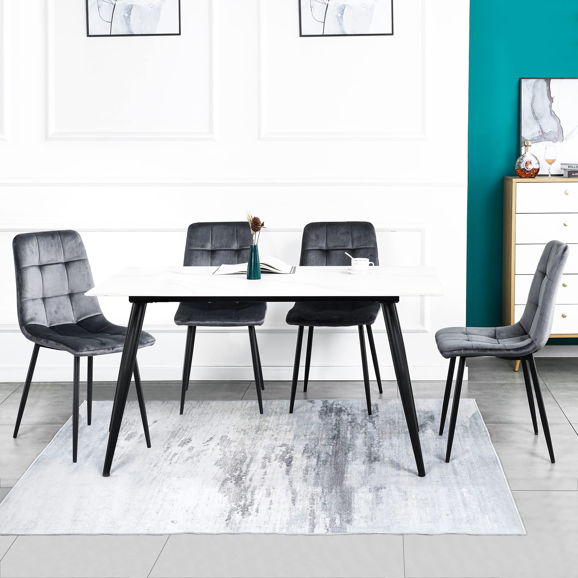 4-Piece Velvet Upholstered Dining Chair Set - Modern Black Legs Accent Chairs for Kitchen, Dining Room, Living Room & Bedroom | Perfect for Family Gatherings, Dinner Parties & Home Decor