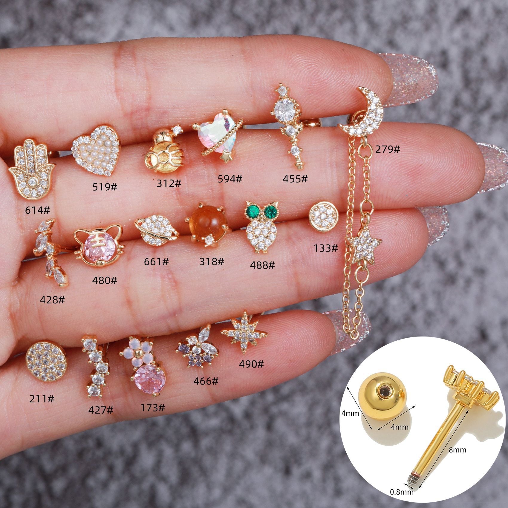 20G Owl Tragus Stud Dangle Chain Earrings for Cartilage Piercing | Hypoallergenic Stainless Steel Body Jewelry | Perfect for Everyday Wear & Special Occasions