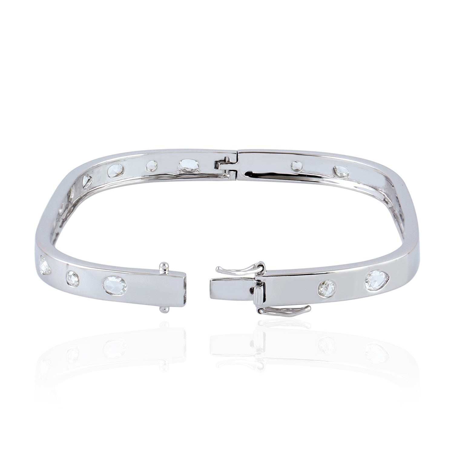 18K White Gold Bezel Set Uncut/Rose Cut Diamond Wedding Bangle - Elegant Bridal Jewelry for Engagement, Anniversary & Special Occasions