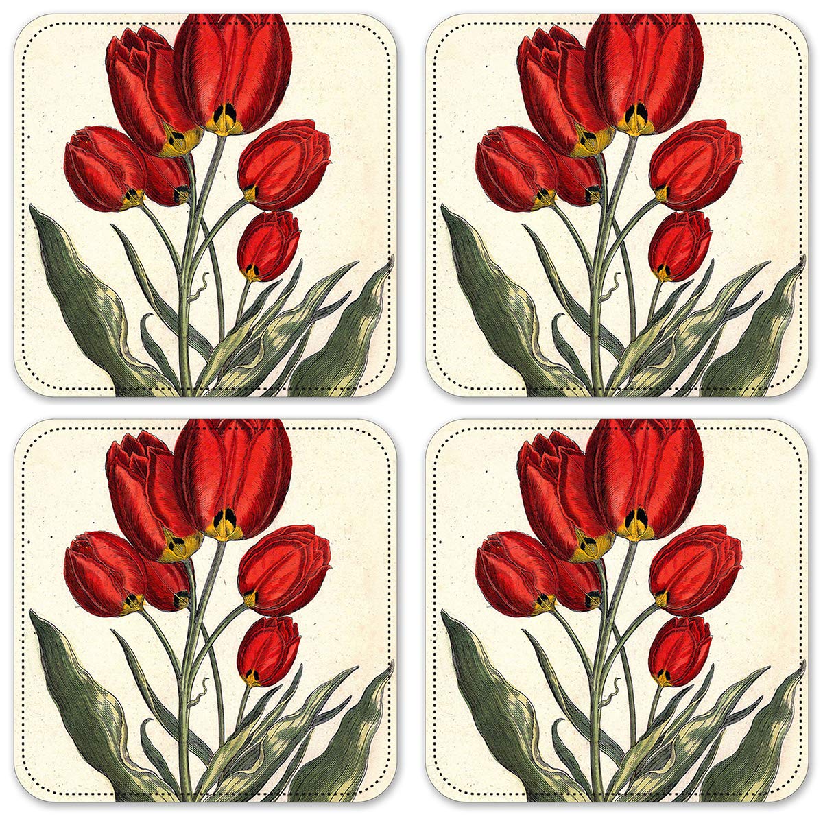 Vinyl Drink Coasters Set of 4 - Tulip Floral Design - Absorbent & Durable for Coffee, Tea, Wine - Perfect for Home, Office, or Party Use