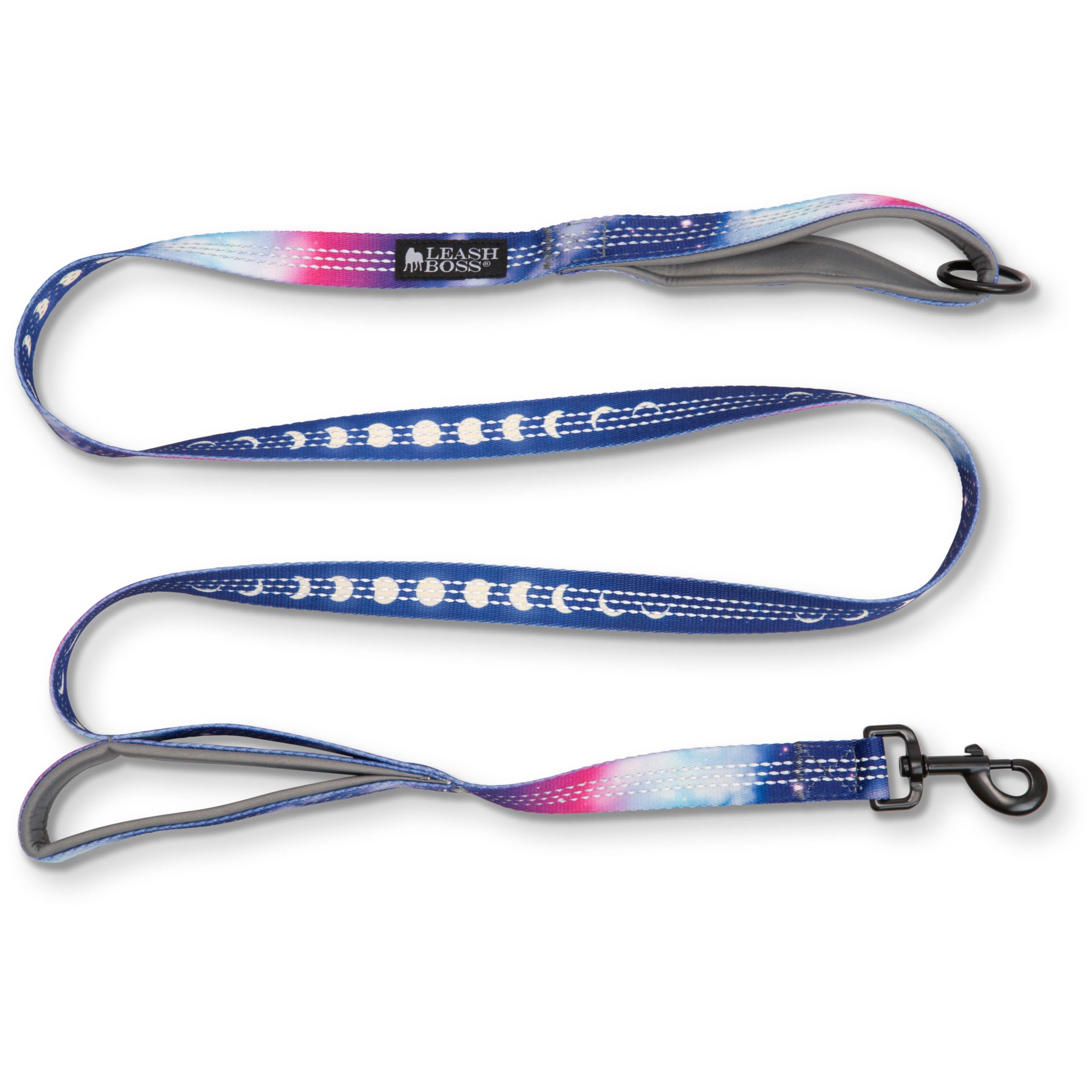 Leash Boss Double Handle Reflective Dog Leash - 6FT Strong Padded Leash for Large & Medium Pulling Dogs (Purple/Pink Space Pattern) - Perfect for Night Walks, Training & Active Dogs