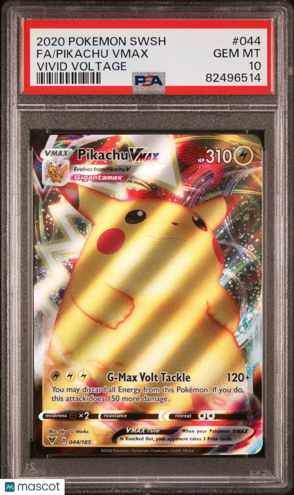 2020 Pokemon Sword & Shield Vivid Voltage Pikachu VMAX Full Art PSA 10 #44/185 - Rare Collectible Card for Trading & Gaming Enthusiasts