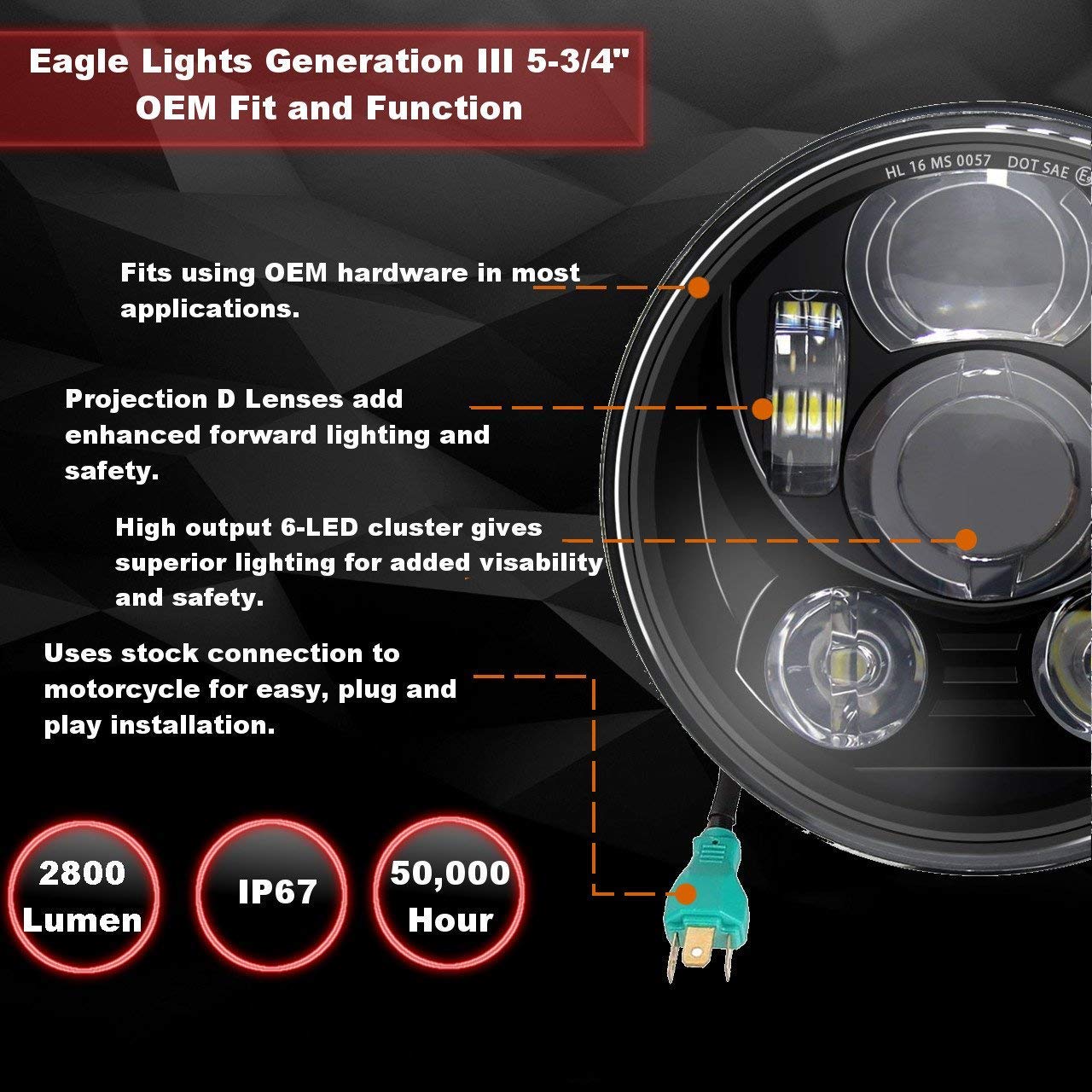 Eagle Lights LED Headlight Kit for Motorcycles - Compatible with 2015-2023 Indian Scout 60 & Scout Bobber Models | High Brightness Waterproof Upgrade for Night Riding & Off-Road Adventures
