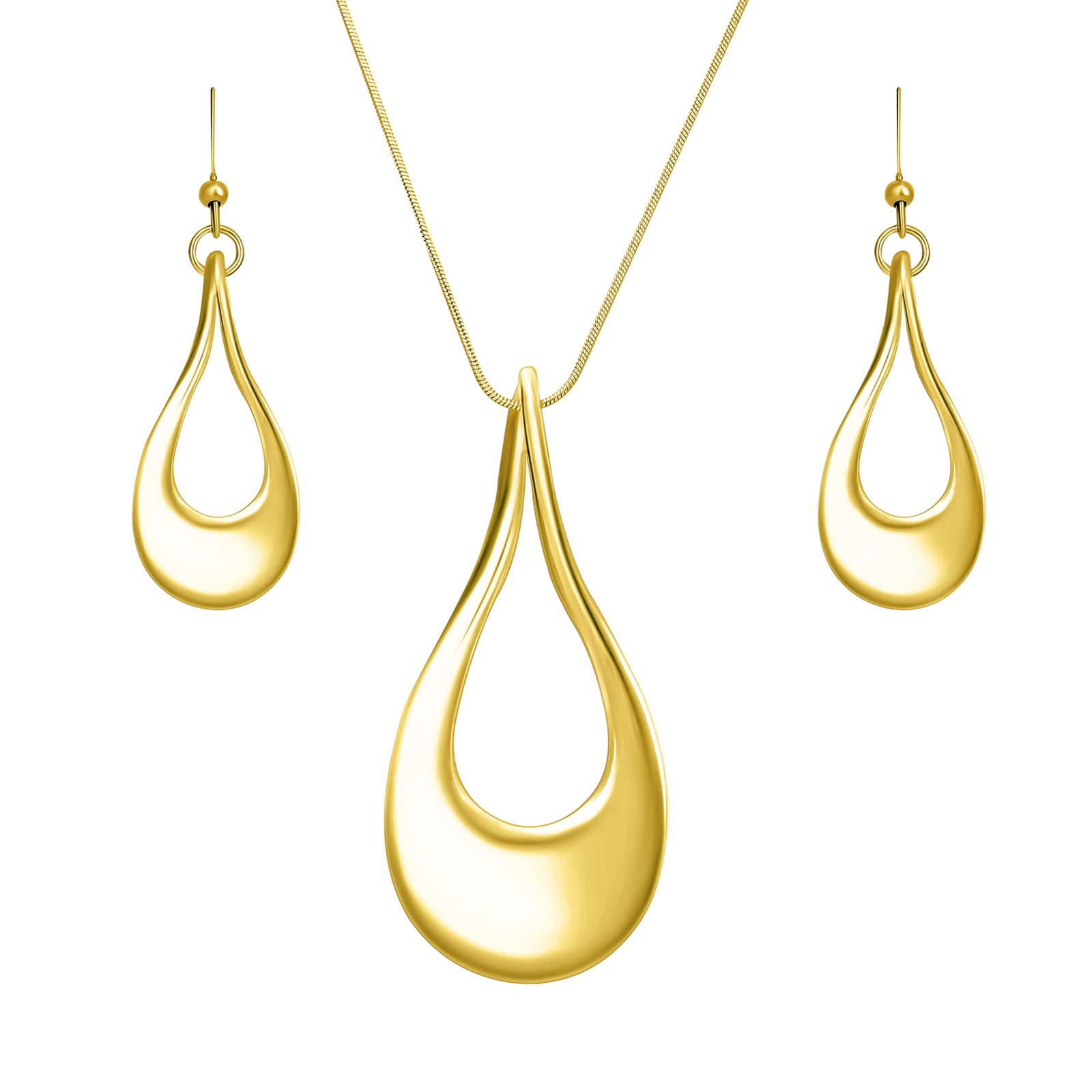 Madison Tyler Gold Plated Jewelry Set for Women | Sterling Silver Teardrop Pendant Necklace with Snake Chain | Fashionable Dangle Earrings | Trendy Layered Necklace Set | Perfect for Date Night, Office Wear & Special Occasions