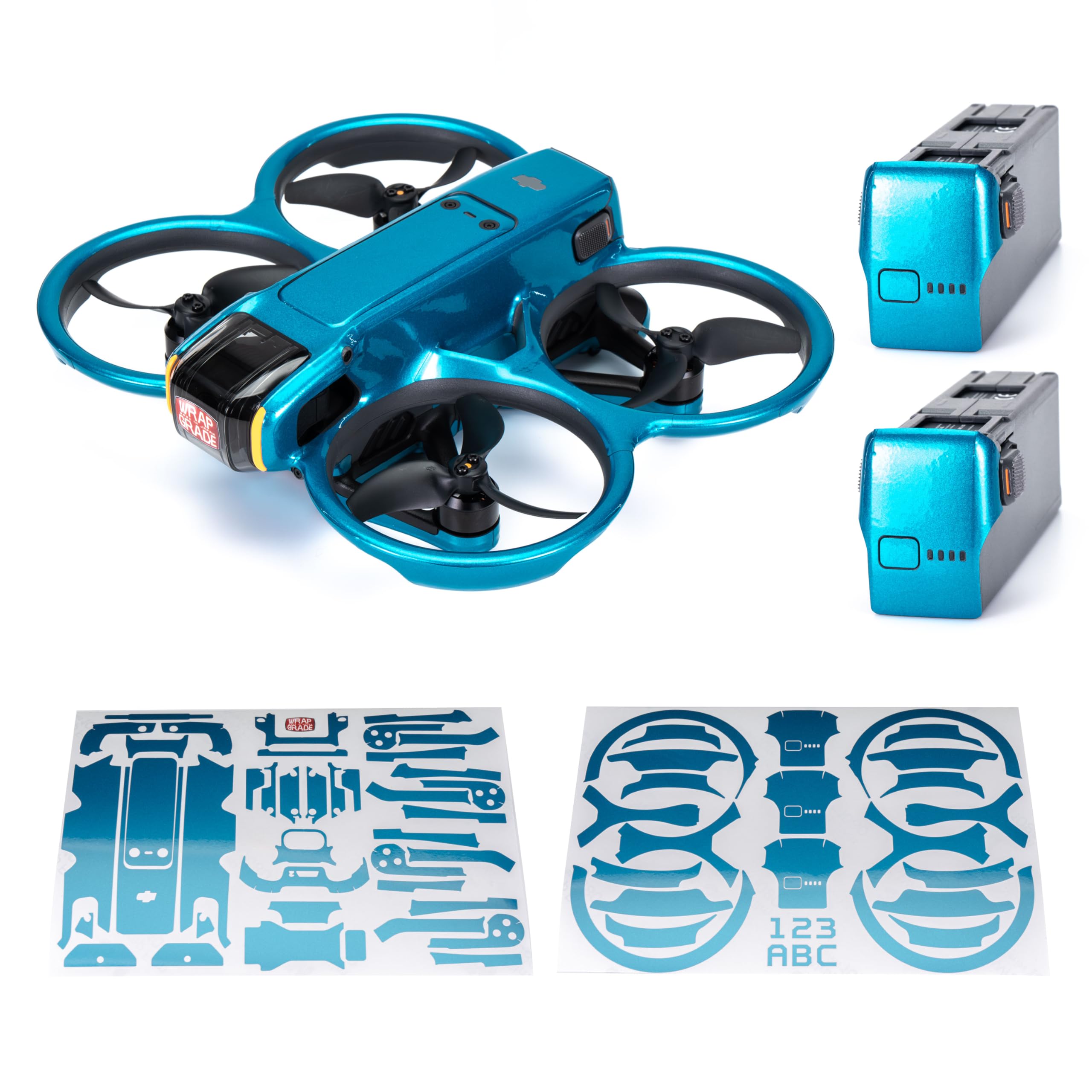 Premium WRAPGRADE Skin Stickers for DJI Avata 2 Drone - Caribbean Blue Color | Protective Vinyl Decal Wrap | Customizable Design for FPV Racing & Aerial Photography