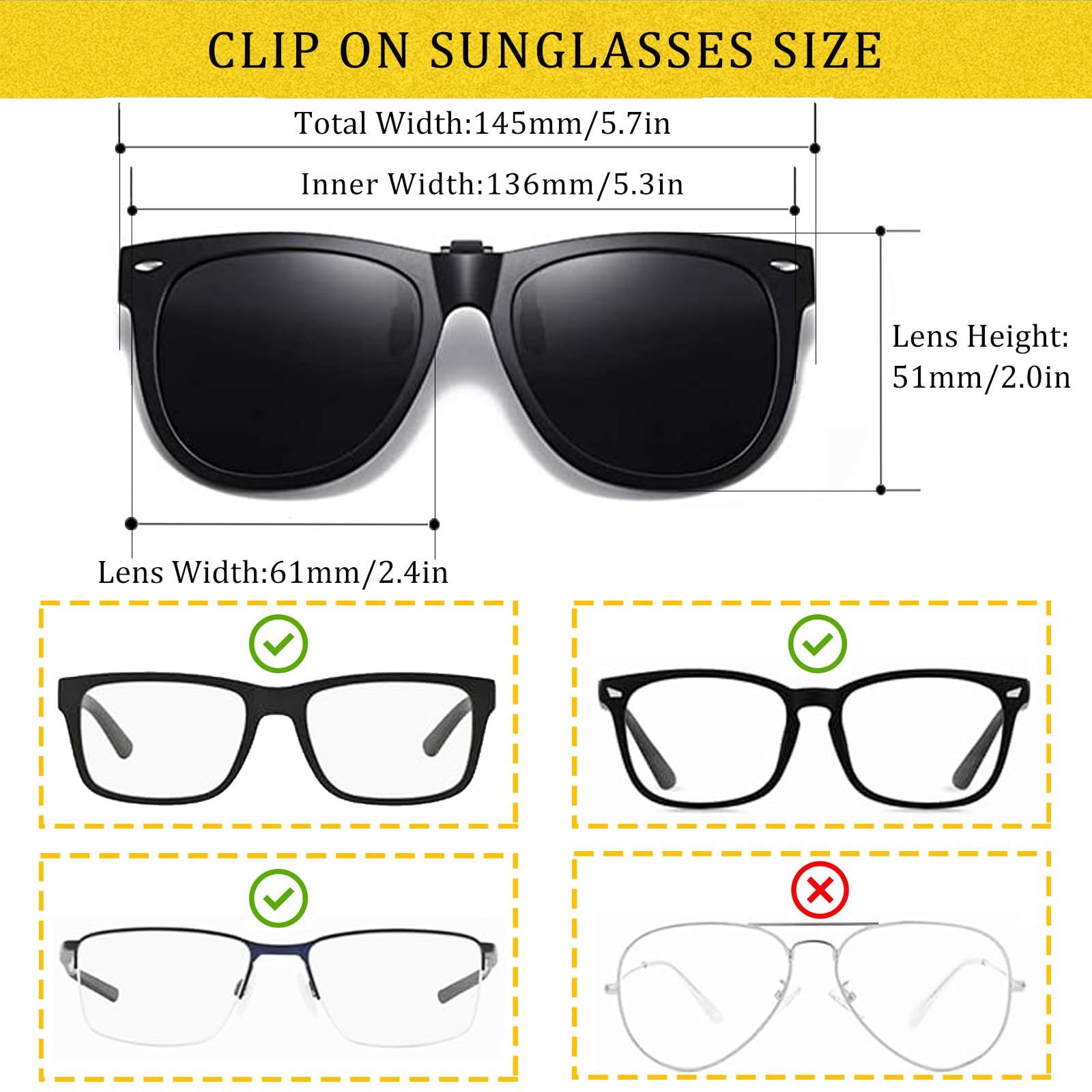 Polarized Clip-On Sunglasses for Prescription Glasses - Anti-Glare UV Protection Flip-Up Sun Shades for Driving, Fishing & Outdoor Activities