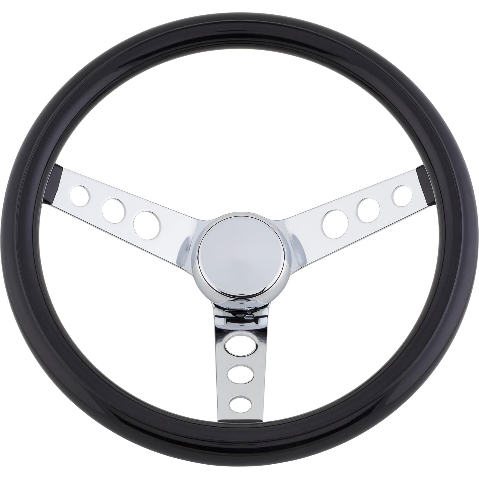 Speedway Classic 13 Inch Black Steering Wheel - Smooth Cushion & Chrome Spokes | 3-Bolt Mount | Steel Construction | Chrome Cap & Rubber Grip | Horn Button Compatible | Perfect for Hot Rods, Classic Cars & Racing Vehicles