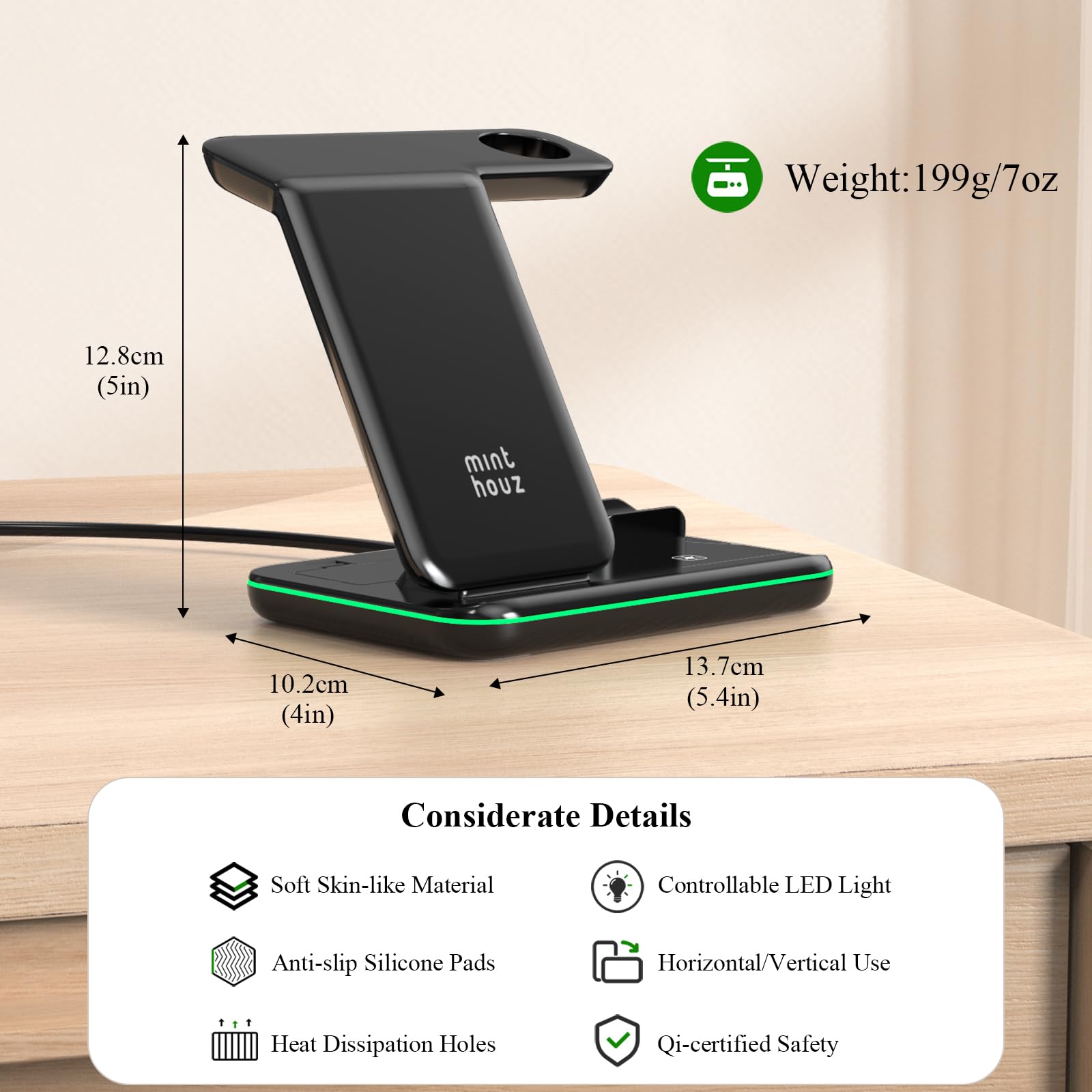 Minthouz 18W Fast Wireless Charging Stand - Compatible with iPhone 15/14/13/12/11, AirPods & iWatch (Watch Charger Not Included) | QC3.0 Adapter Included | Perfect for Bedside, Office & Travel Charging