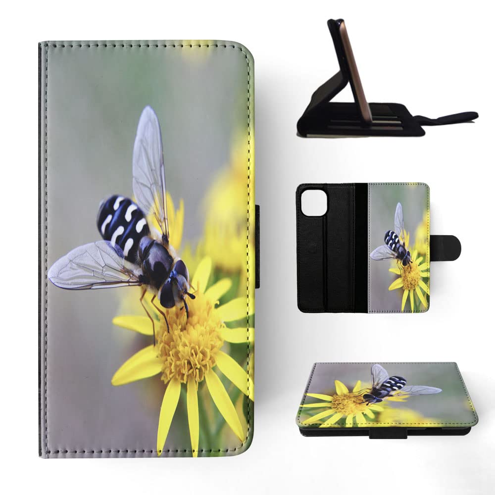 Pollinator Bee Flower Design Flip Wallet Phone Case for Apple iPhone 12 & iPhone 12 Pro - Stylish Protective Cover with Card Slots for Everyday Use & Outdoor Activities