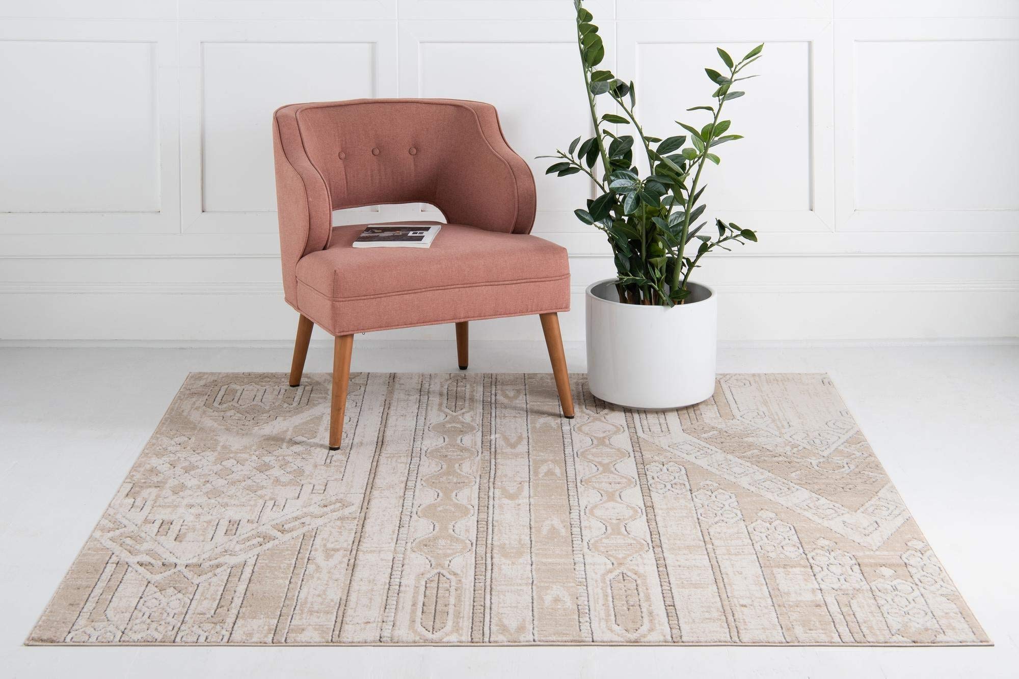 Premium 8x8 Ft Square Ivory Low-Pile Area Rug - Soft Oregon Collection for Living Room, Bedroom & Entryway - Stain-Resistant Easy Clean Home Decor