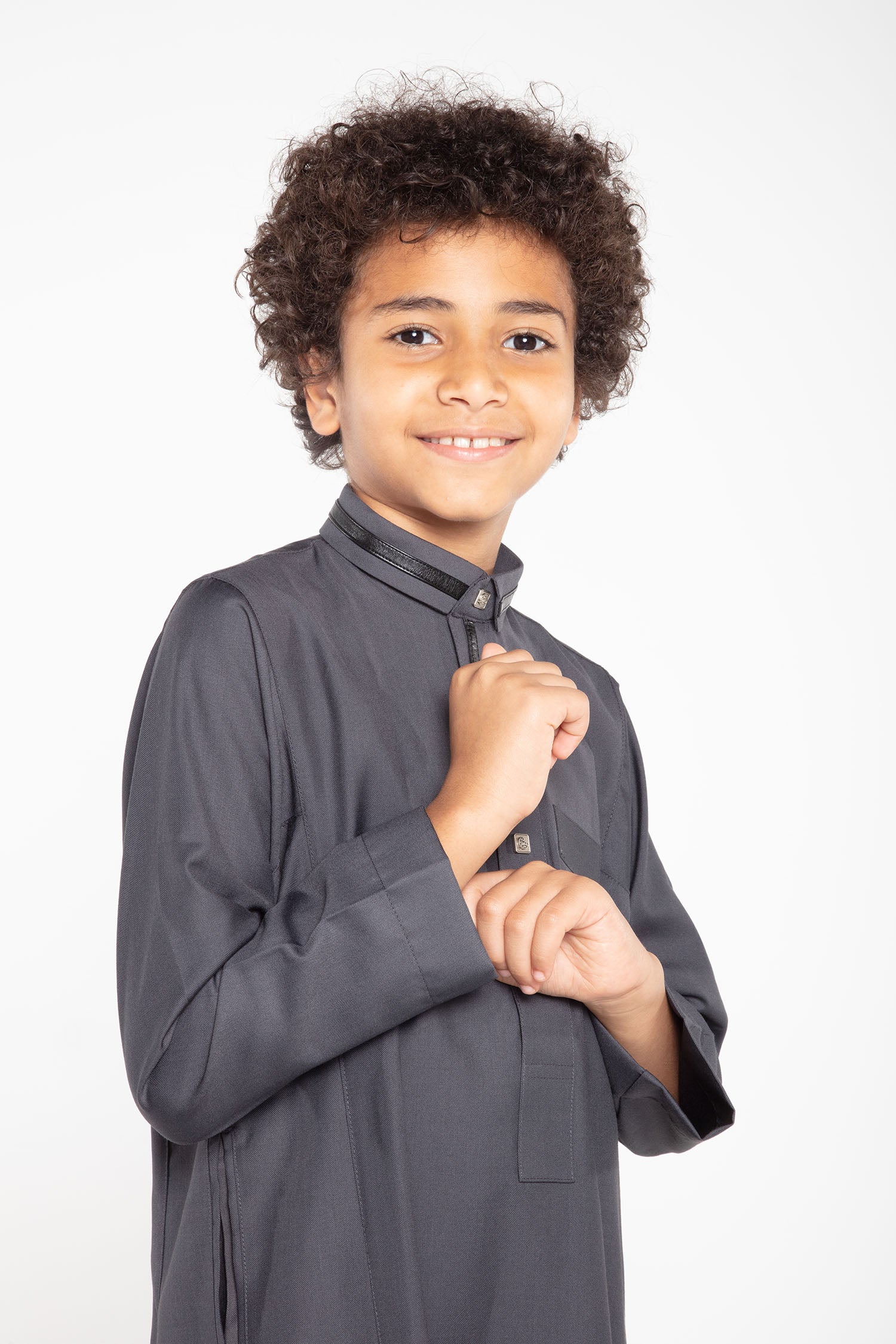 713 Charcoal Grey Kids Thobe - Islamic Traditional Dress for Boys - Perfect for Eid, Ramadan & Special Occasions