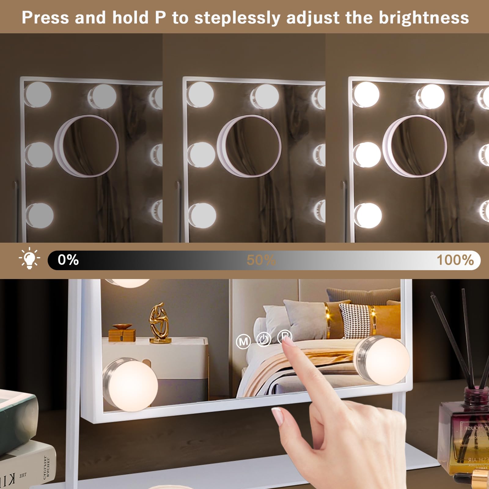 Hansong 9 LED Lighted Vanity Mirror with 360° Rotation & 10x Magnifying Mirror - Plug-in Makeup Mirror for Professional Makeup Application, Skincare Routine, and Precise Grooming - Perfect for Bedroom, Bathroom, and Dressing Table