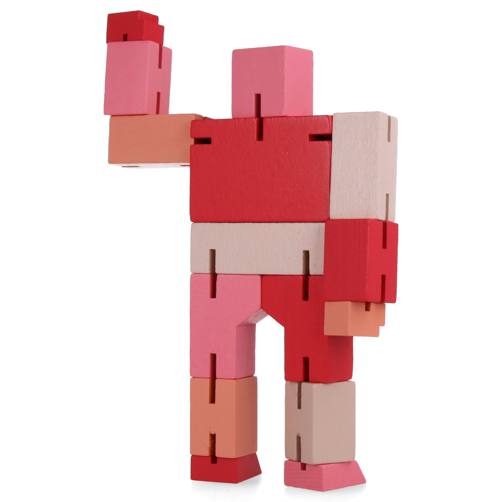 Original Cubebot Small Red Multi-Jointed Wooden Puzzle Toy - Fun Brain Teaser for Kids & Adults, Perfect for Stress Relief & Office Decor