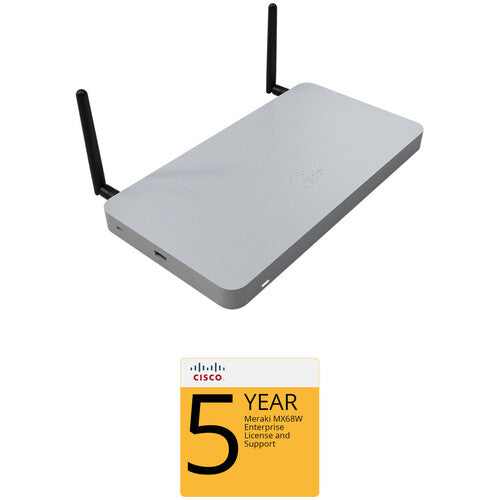 Cisco Meraki MX68W Cloud-Managed Router & Security Appliance with 5-Year Enterprise License & Support - Ideal for Small Business Network Security & Remote Work Solutions
