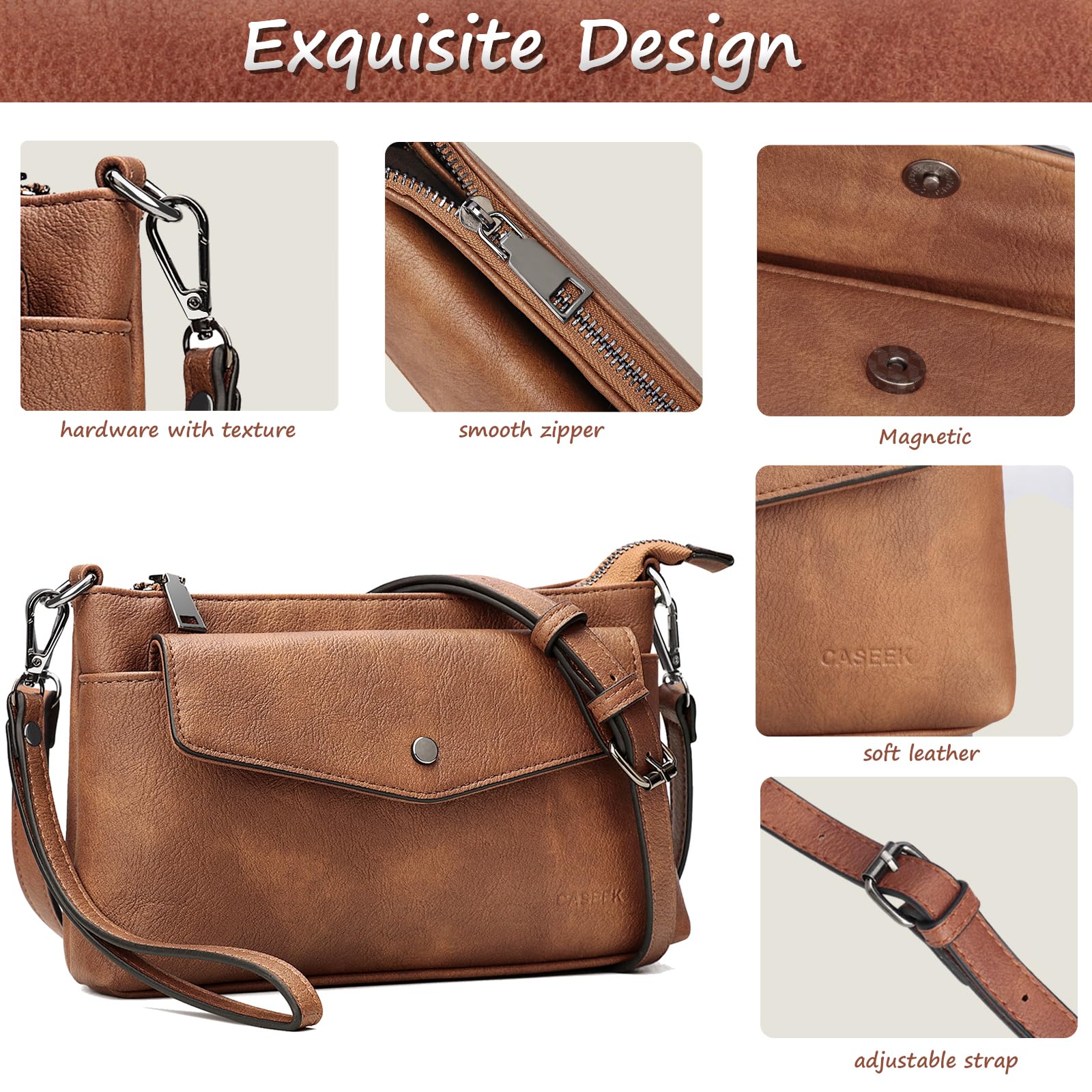 Stylish Small Leather Crossbody Bag with Detachable Wallet - Mini Fashion Purse Wristlet with Adjustable Strap - Perfect for Travel, Shopping & Everyday Use