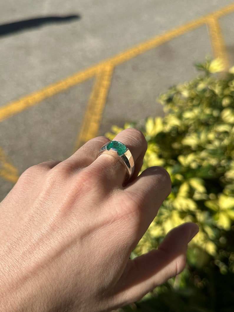 2.40ct Men's Tension Set East-West Emerald Cut Sterling Silver 925 Ring - Perfect for Weddings, Engagements & Anniversary Gifts