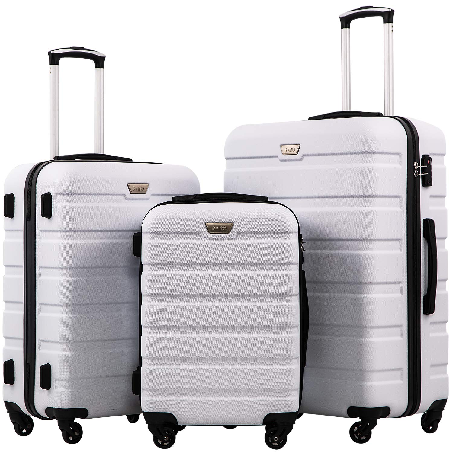 Coolife 3-Piece Hardshell Spinner Luggage Set with TSA Lock - Lightweight Suitcases (20in, 24in, 28in) in White - Perfect for International Travel, Family Vacations & Business Trips