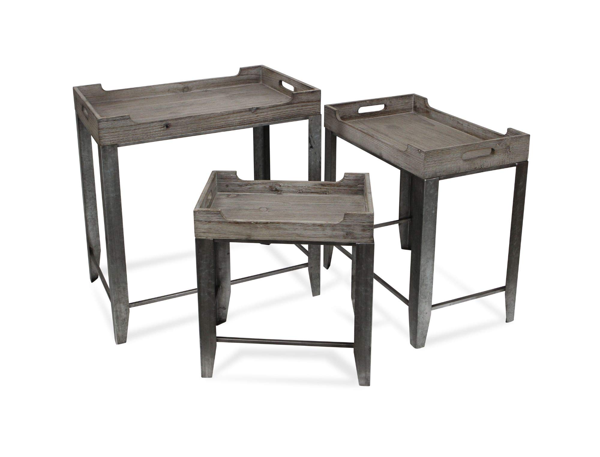 Set of 3 Gray Rustic Nesting Tables with Side Handles - 24.5