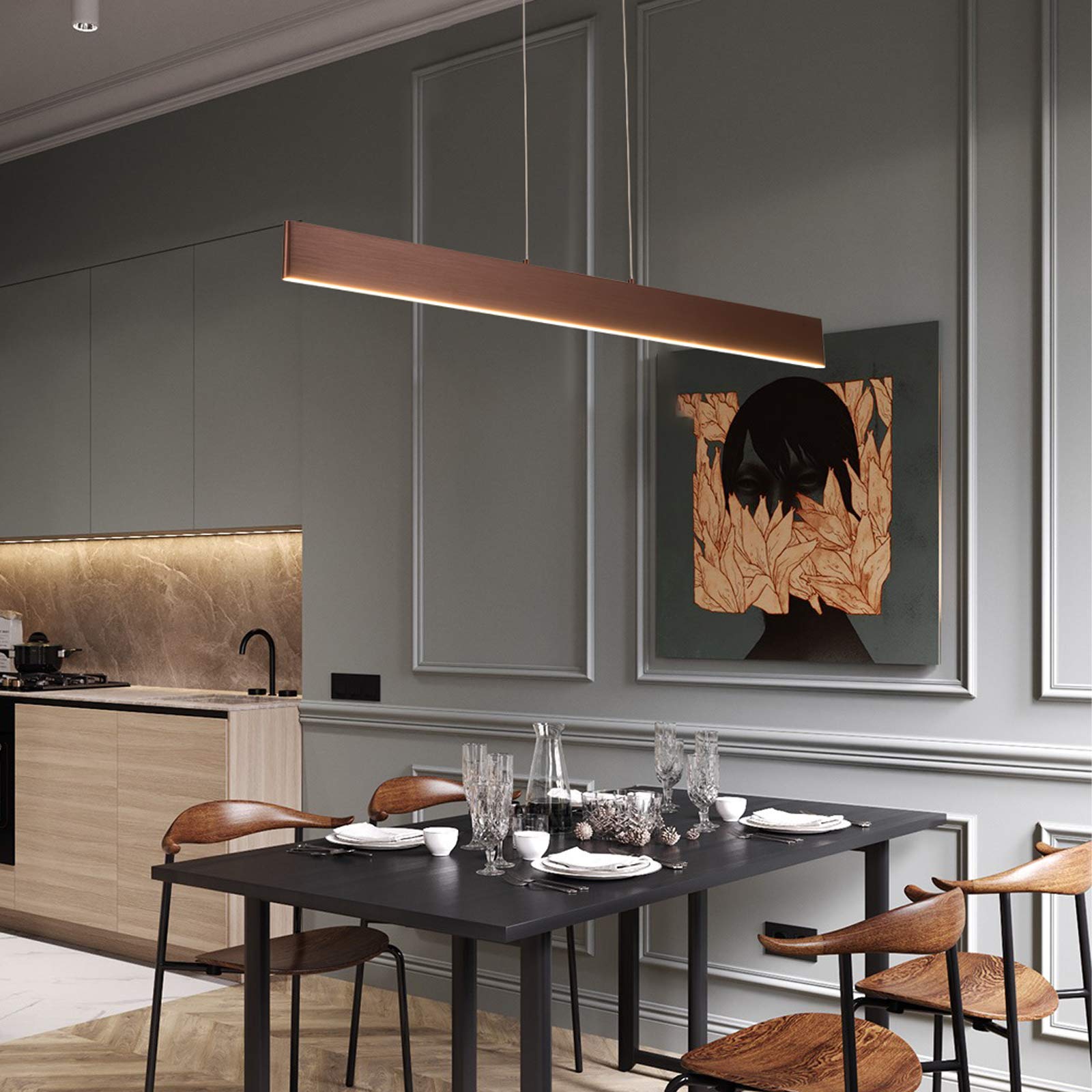 ROVSUN Modern LED Chandelier 3000K Warm White - Rectangle Ceiling Light Fixture for Kitchen, Living Room, Dining Room, Bedroom, Hallway & Restaurant | Energy Efficient Dimmable Lighting for Home & Commercial Spaces
