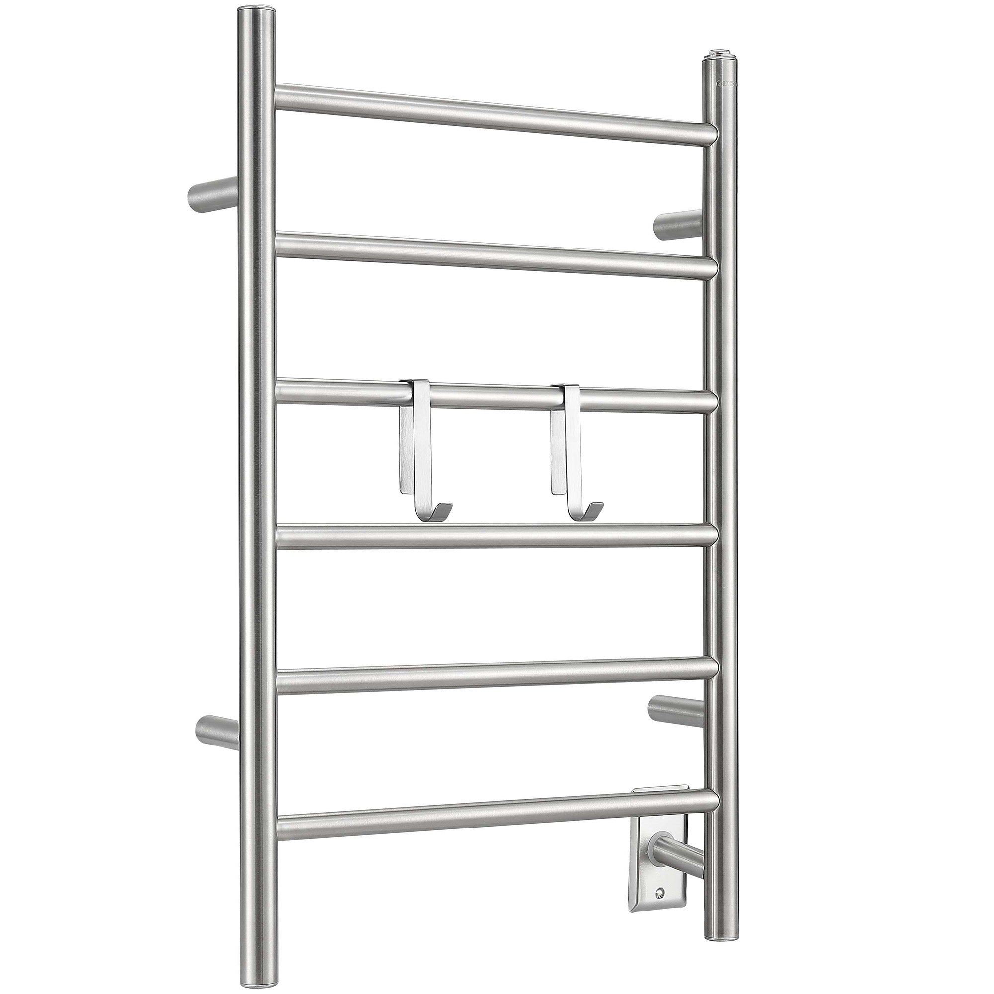 Ancona Comfort Dual 6 Bar Hardwired & Plug-in Electric Towel Warmer - Brushed Stainless Steel with 2 Adjustable Hooks - Perfect for Bathroom, Spa & Luxury Home Use
