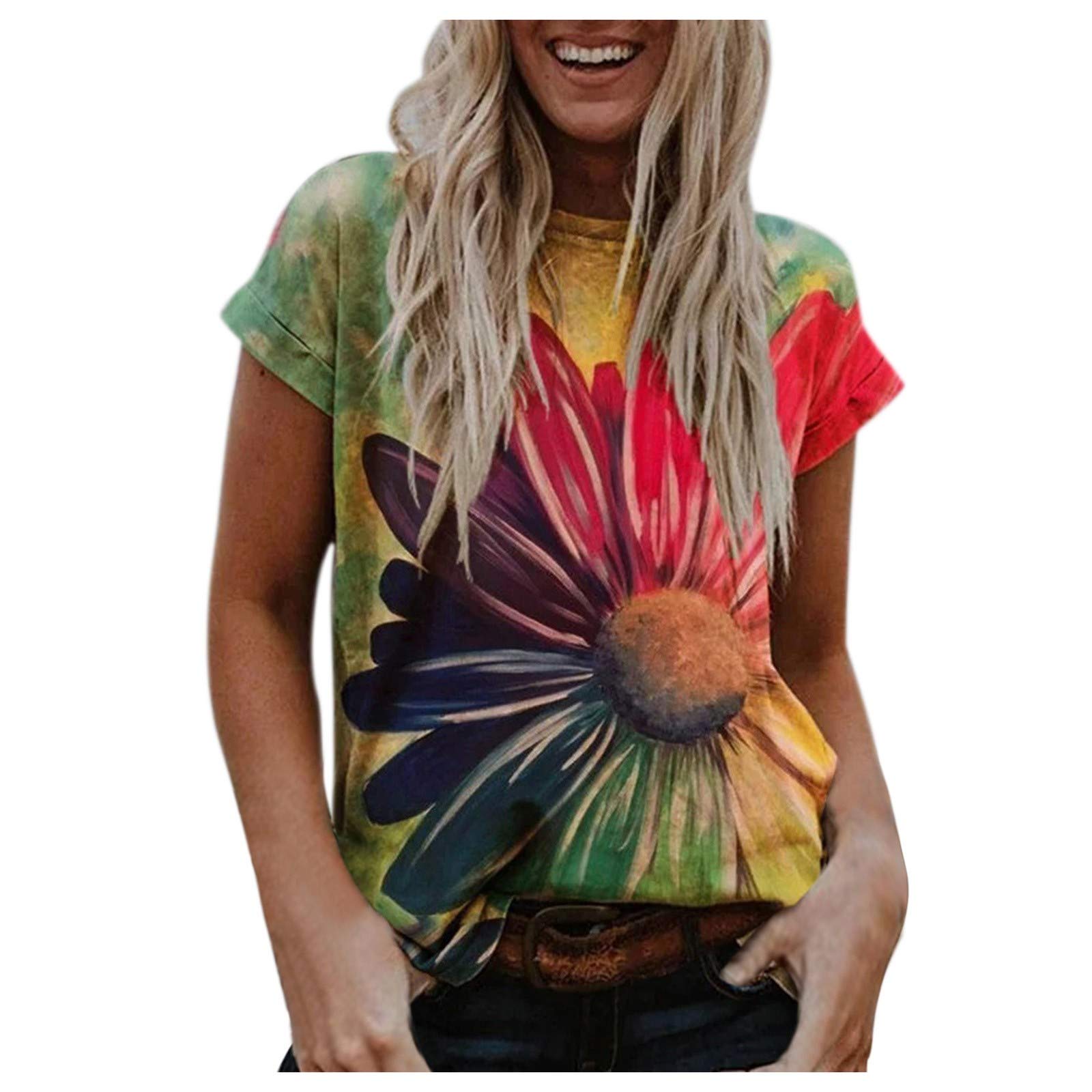 Floral Printed V-Neck Oversized T-Shirts for Women - Sexy Casual Summer Tops - Perfect for Beach Outings, Date Nights & Weekend Wear