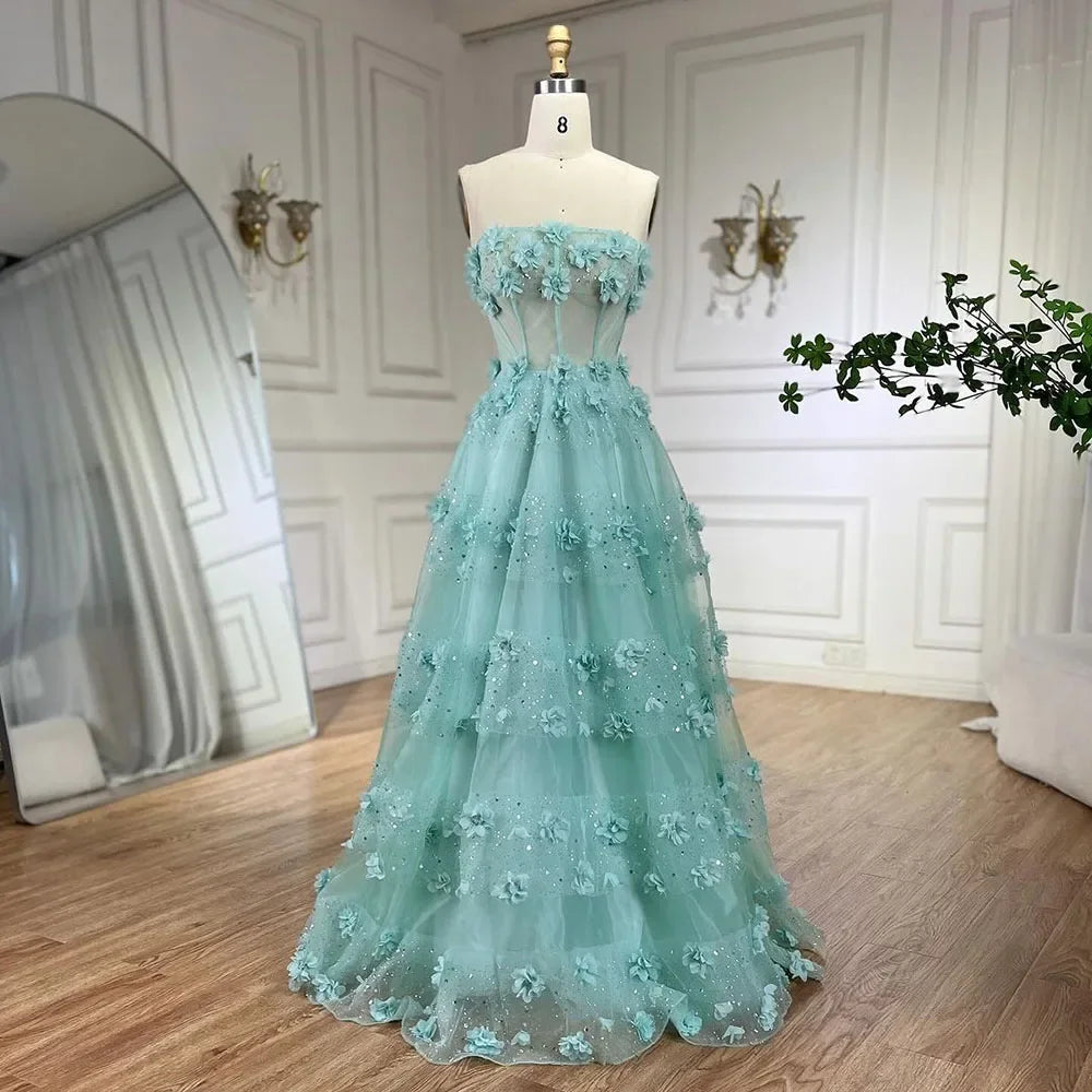 Elegant A-Line Long Evening Dresses for Women - Arabic Turquoise Appliques Wedding Party Gowns | Serene Hill Collection LA72445 | Perfect for Formal Events, Prom, Bridal Shower & Special Occasions