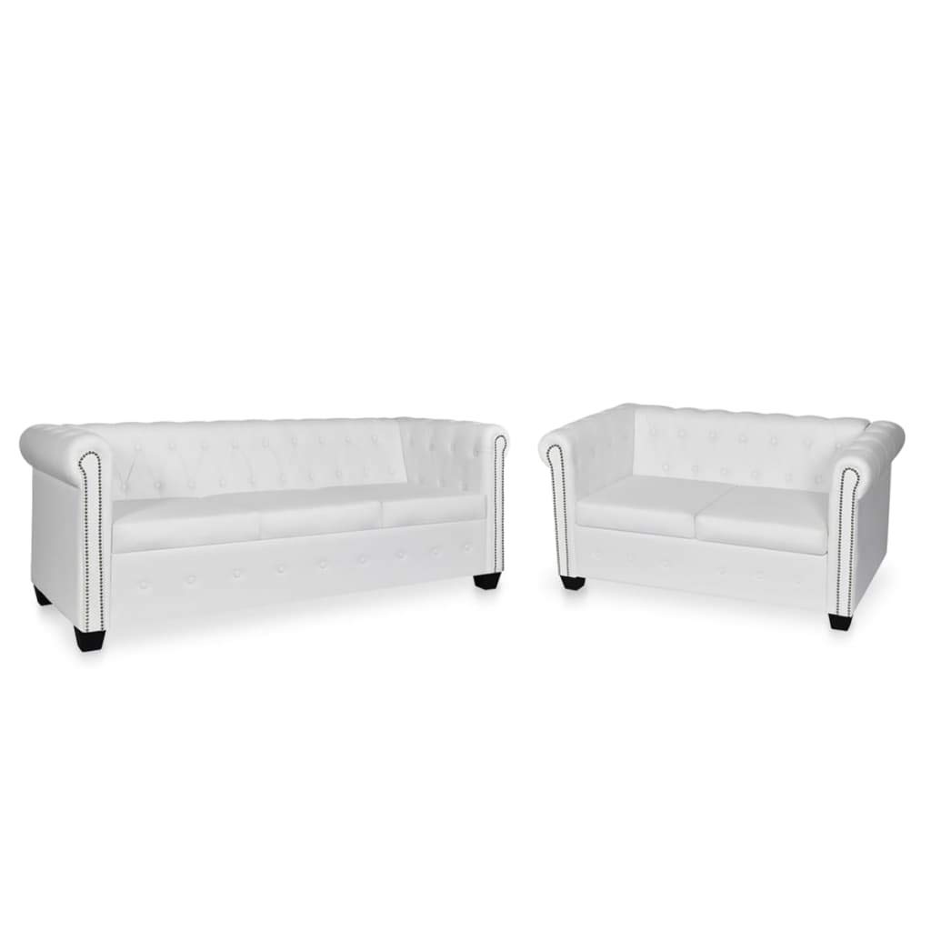 Unfade Memory Chesterfield Sofa - Artificial Leather Tufted Couch for Classic Living Room (2-Seater & 3-Seater, White) | Elegant Home Decor for Living Space, Office Lounge & Reception Area