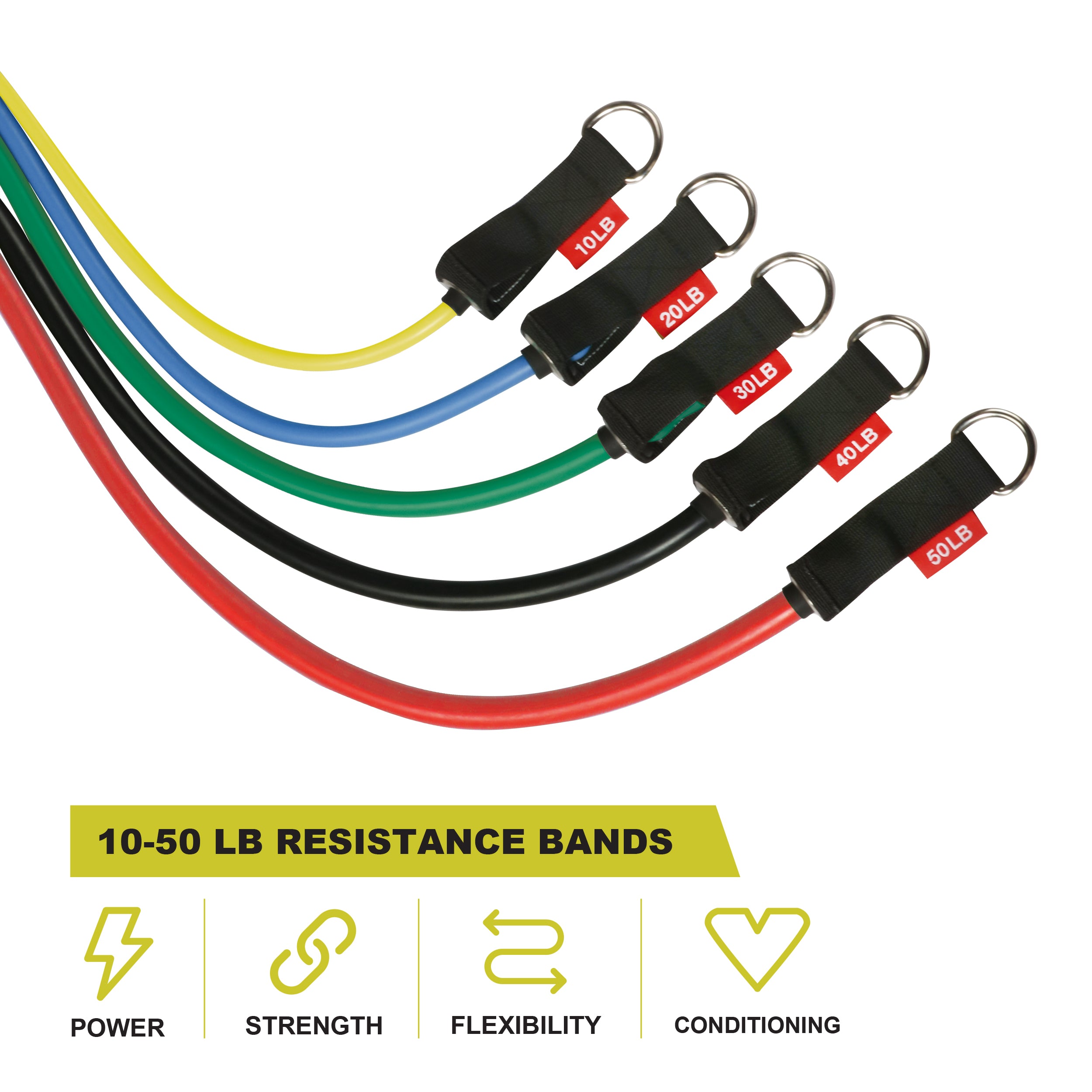 PRCTZ 10-50lb Resistance Bands Set with 5 Exercise Tubes, Door Anchor, Ankle Straps & Carry Bag - Full Body Workout for Home Gym, Strength Training & Physical Therapy