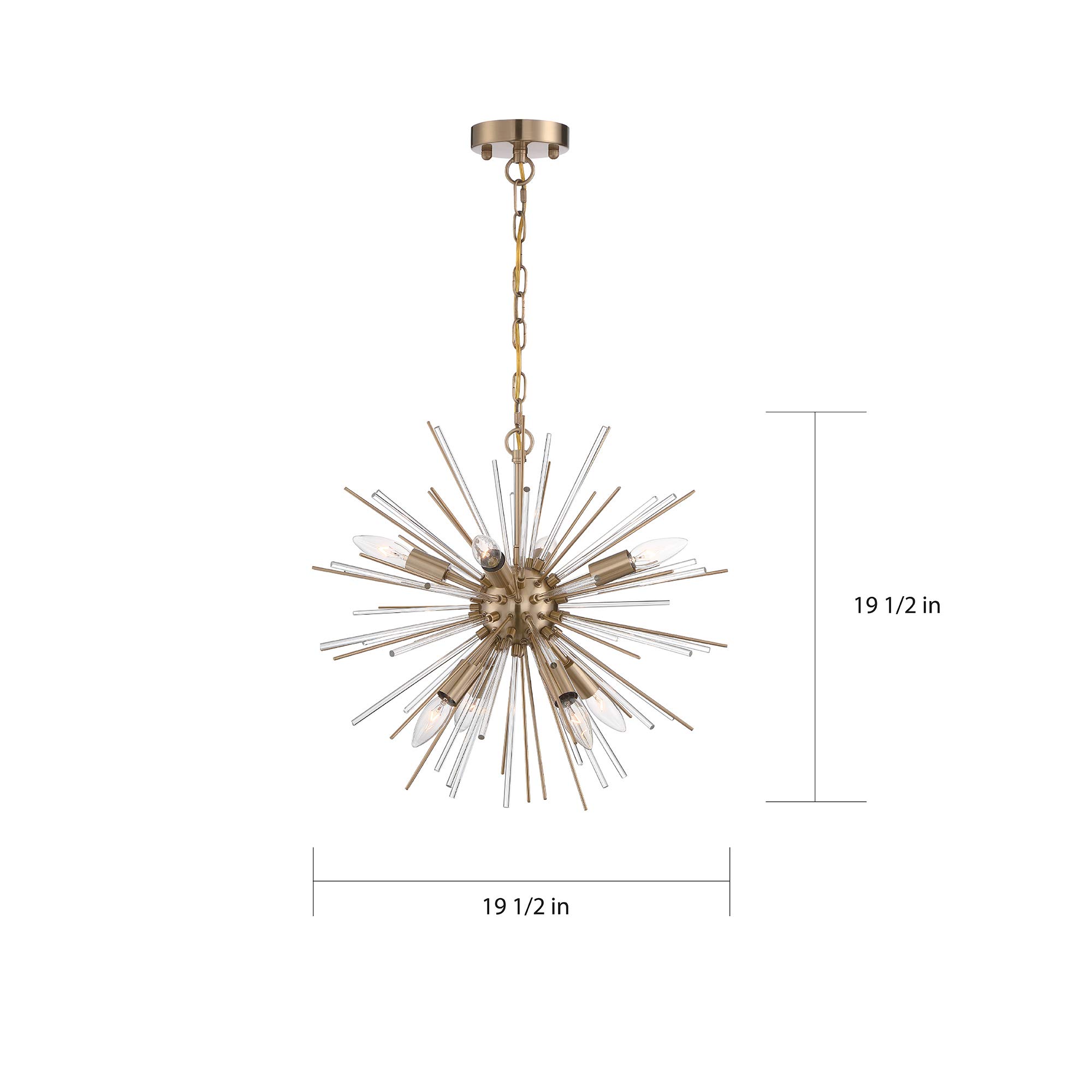 Vintage Brass Cirrus Chandelier with Glass Rods - 8 Light Fixture for Dining Room, Living Room & Bedroom Lighting | Nuvo 60/6994 Model