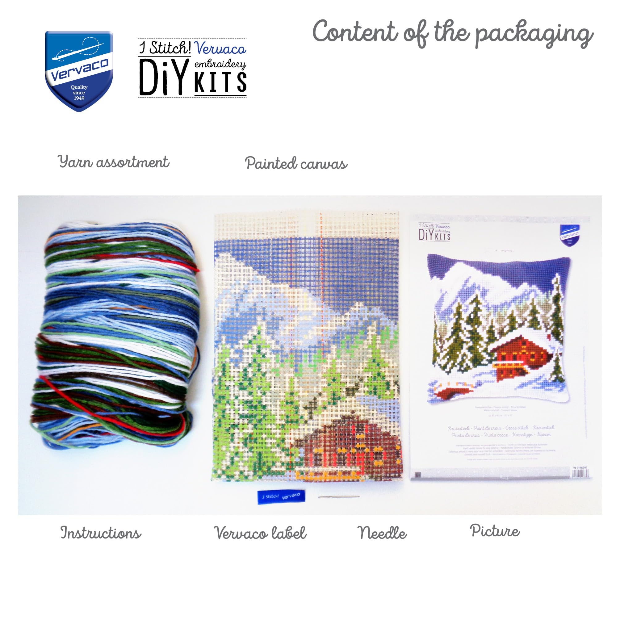 Vervaco Cross Stitch Cushion Kit - Winter Snow Landscape Embroidery DIY Craft for Home Decor | Perfect for Living Room, Bedroom & Gift Giving