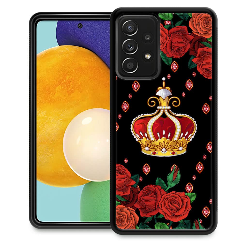 Samsung Galaxy A13 5G Case for Women - Rose Crown Pattern, Shockproof Anti-Scratch Tempered Glass Cover, Compatible with 6.5-inch Samsung A13 (Perfect for Daily Use, Work & Travel Protection)