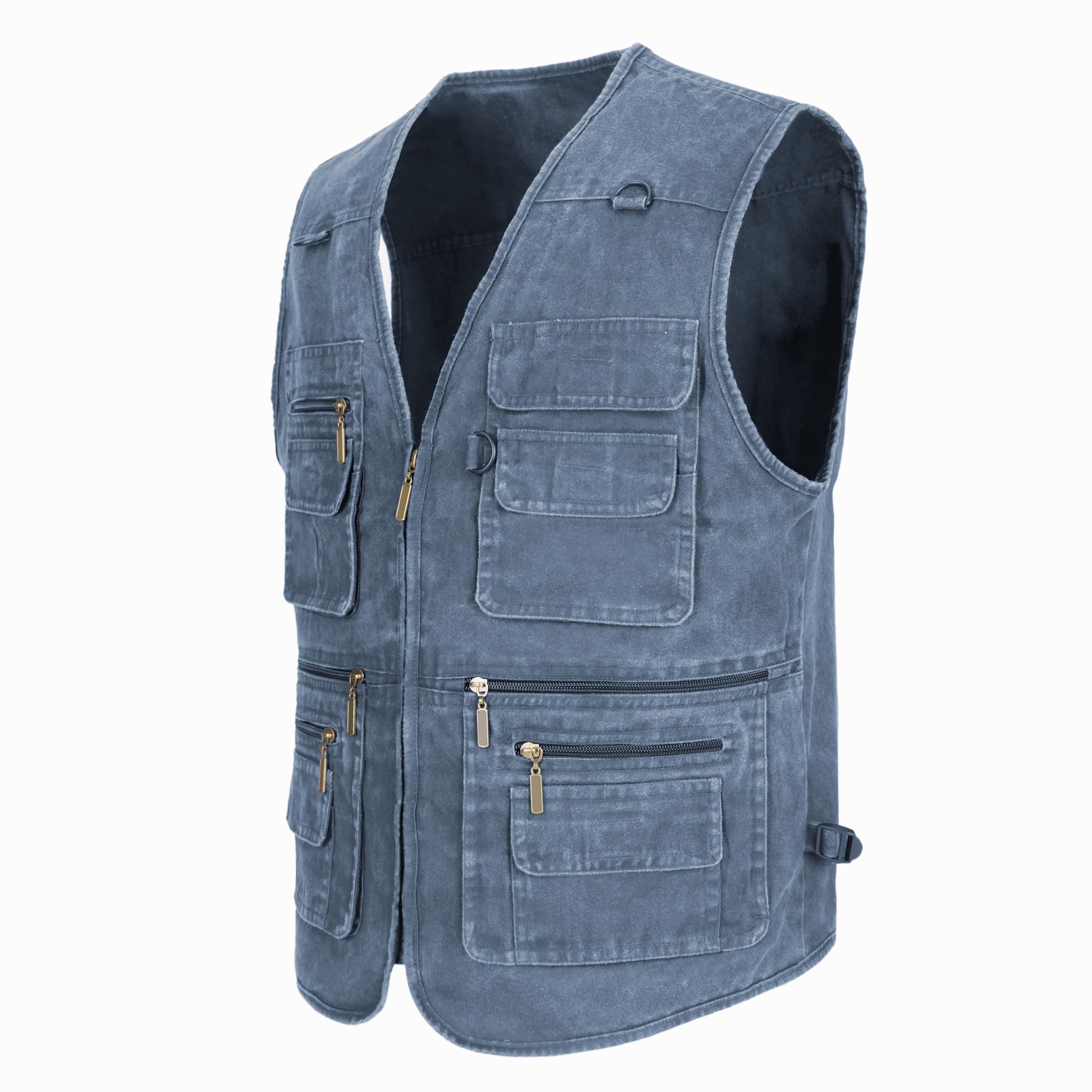 Men's Stone Washed Denim Fishing Vest with Multiple Pockets - Durable Workwear for Outdoor Activities, Camping & Hiking