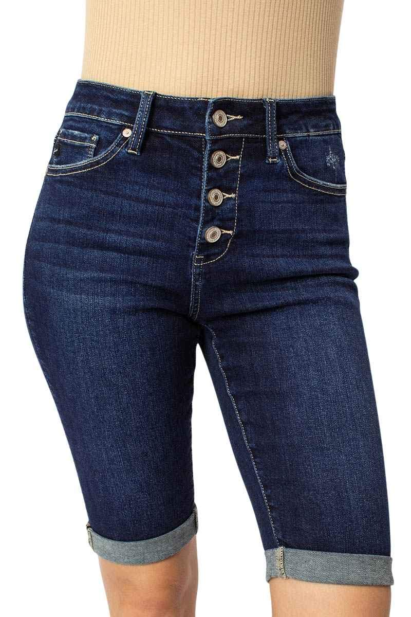 Kan Can Women's High Rise Bermuda Shorts - Comfortable Stretch Denim Summer Shorts for Casual Wear, Beach & Vacation | Plus Size Options Available