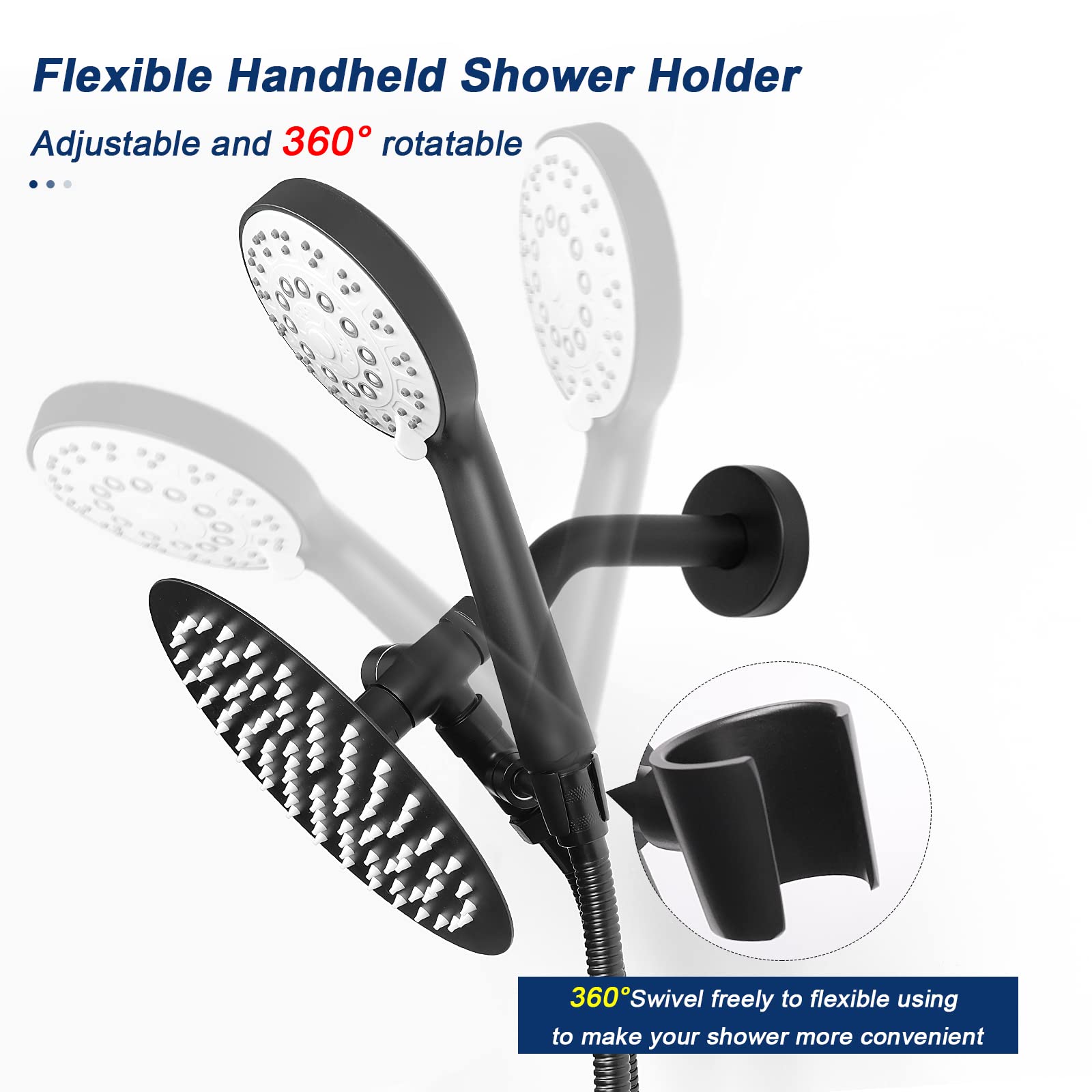 NearMoon All Metal 3-Way Shower Diverter Valve - G1/2 Thread Universal Bathroom Shower System Replacement Part with Handheld Shower Mount - Matte Black - Perfect for Dual Shower Head Setup in Home Bathroom Renovation
