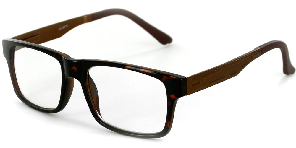 Techno Square Wayfarer Reading Glasses with Metal Temples for Men & Women - Tortoise Frame +2.00 Strength - Perfect for Reading, Computer Use & Fashion Accessories