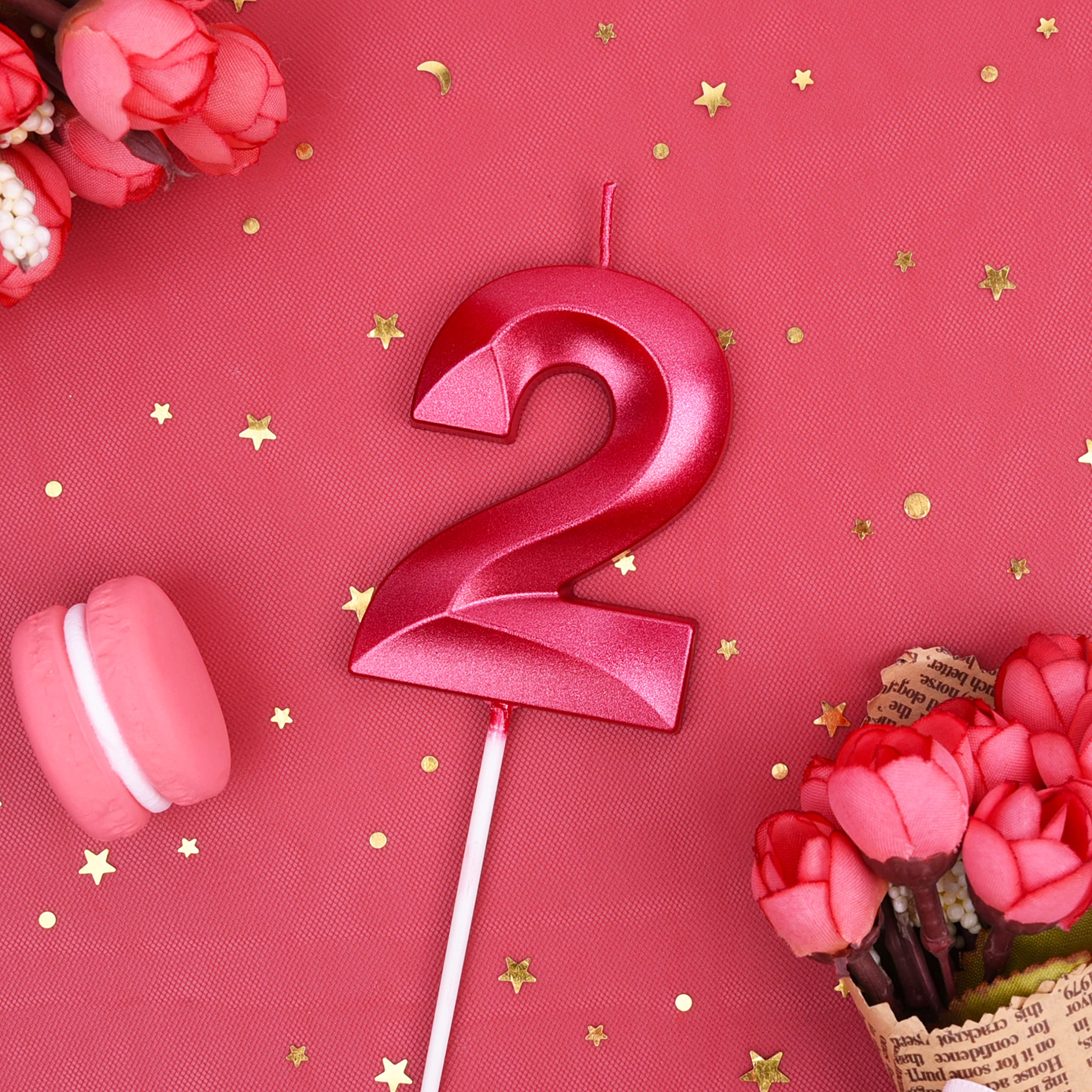 PHD CAKE 2.76 Inch Diamond Red Number 2 Birthday Candles - Premium Cake Toppers for Birthday Parties, Anniversary Celebrations & Special Events