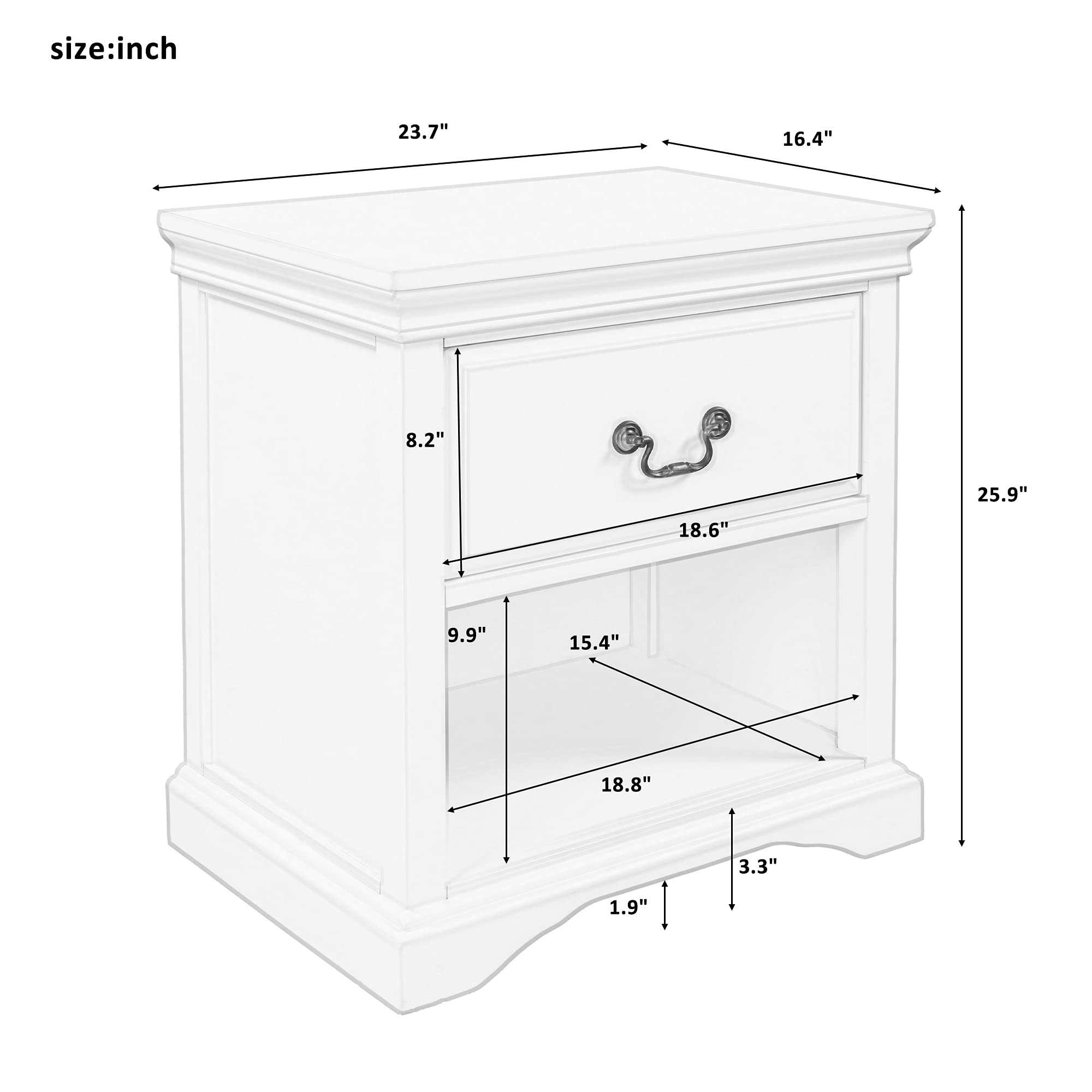 Solid Wood End Table Nightstand with 1 Drawer & Shelf - Rustic Retro Side Table for Living Room, Bedroom & Office - Traditional Storage Sofa Table in Black - Perfect for Small Spaces, Reading Nooks & Guest Rooms