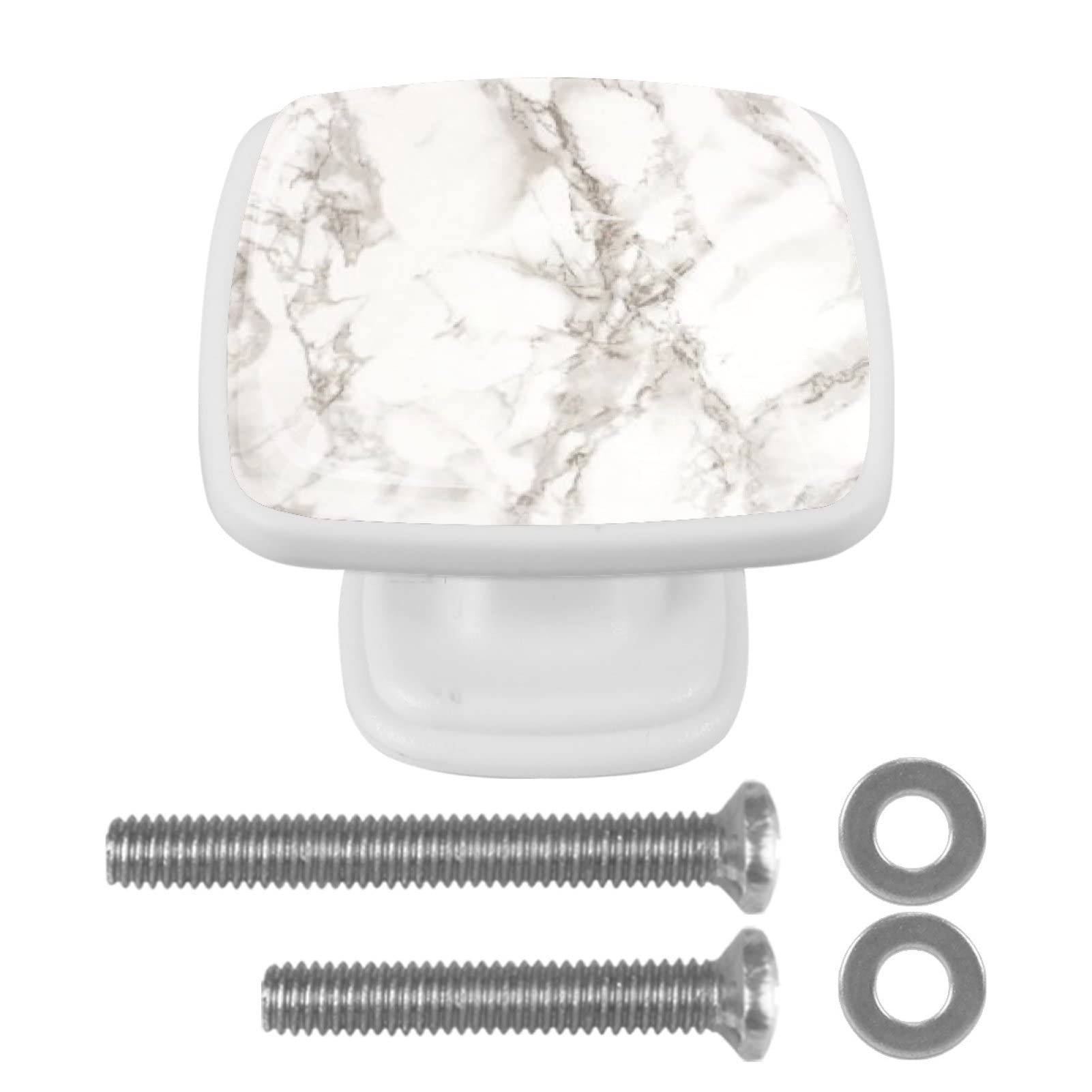 4-Pack White Marble Texture Crystal Glass Drawer Knobs - 30mm Square Cabinet Pulls for Kitchen, Dresser, Wardrobe & Cupboard - Ergonomic Furniture Handles for Easy Opening & Stylish Home Decor