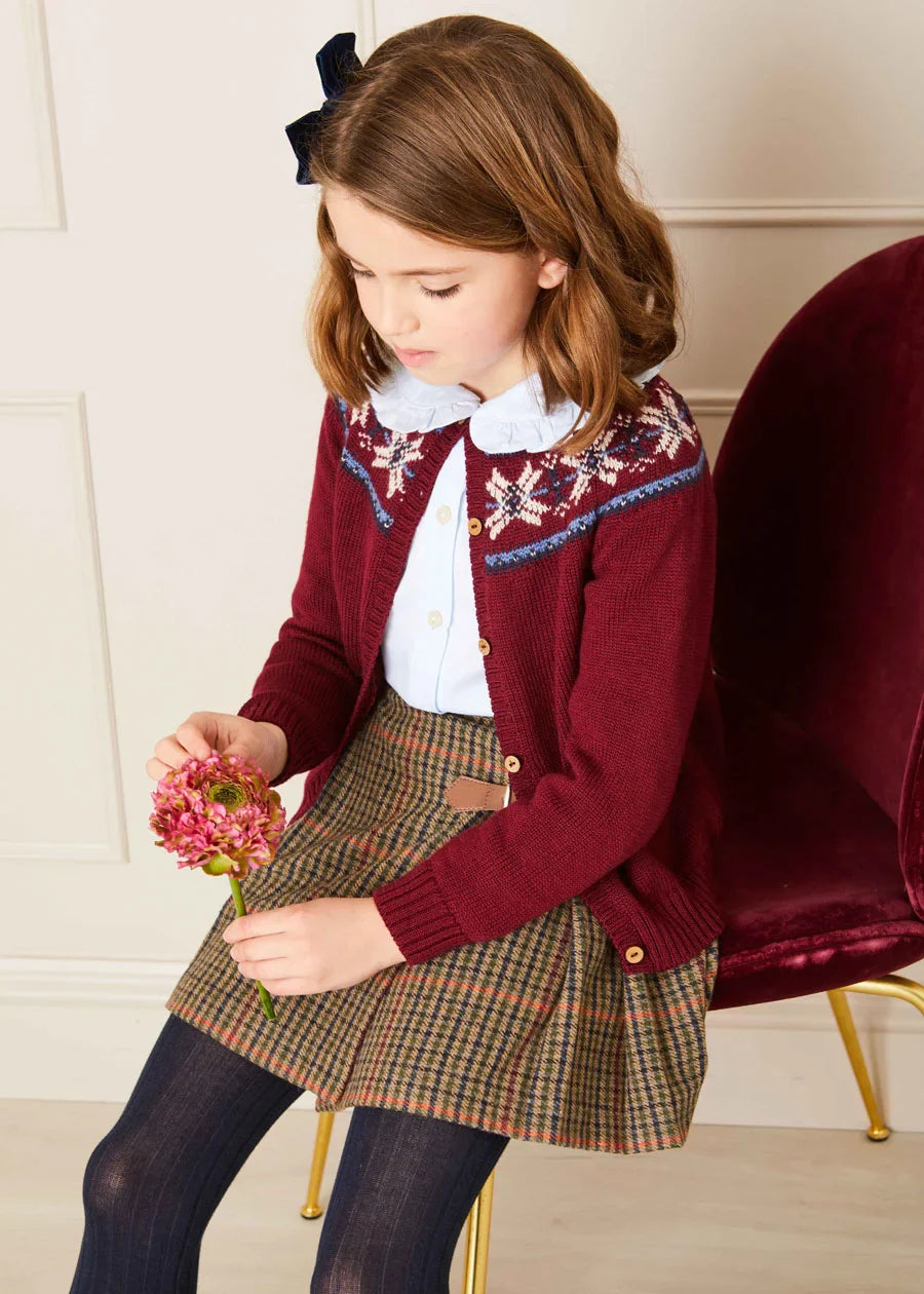 Burgundy Fair Isle Cardigan for Kids (12 Months - 10 Years) - Cozy Winter Wear for Boys & Girls