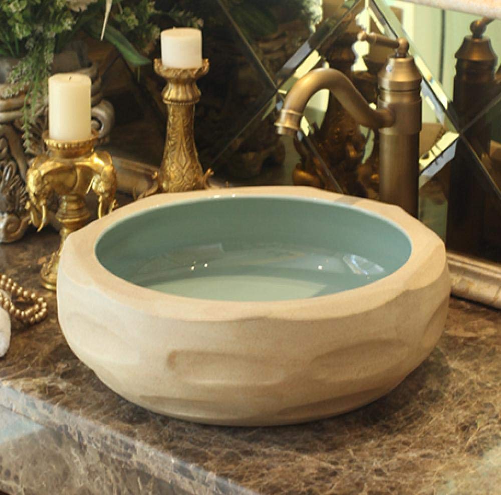 LEFEDA Handmade Ceramic Vessel Sink - Jingdezhen Porcelain Countertop Bathroom Basin with Artistic Carving, White Ceramic Bathroom Sink (Basin Only) - Perfect for Modern Vanity, Powder Room & Luxury Home Decor
