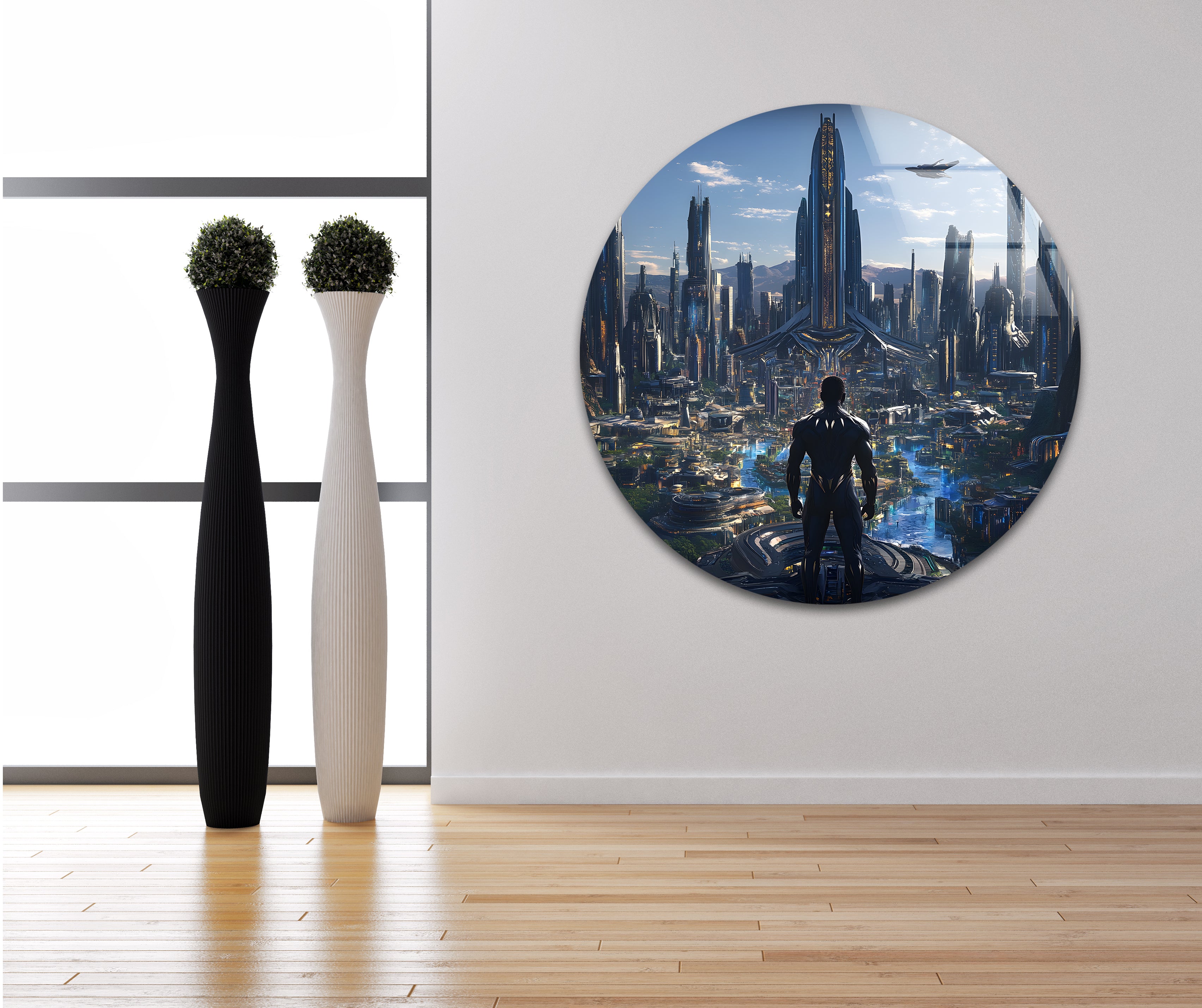 Black Panther City View Glass Wall Art - Stunning Superhero Decor for Living Room, Bedroom & Office - Perfect Marvel Fan Gift & Modern Home Decor