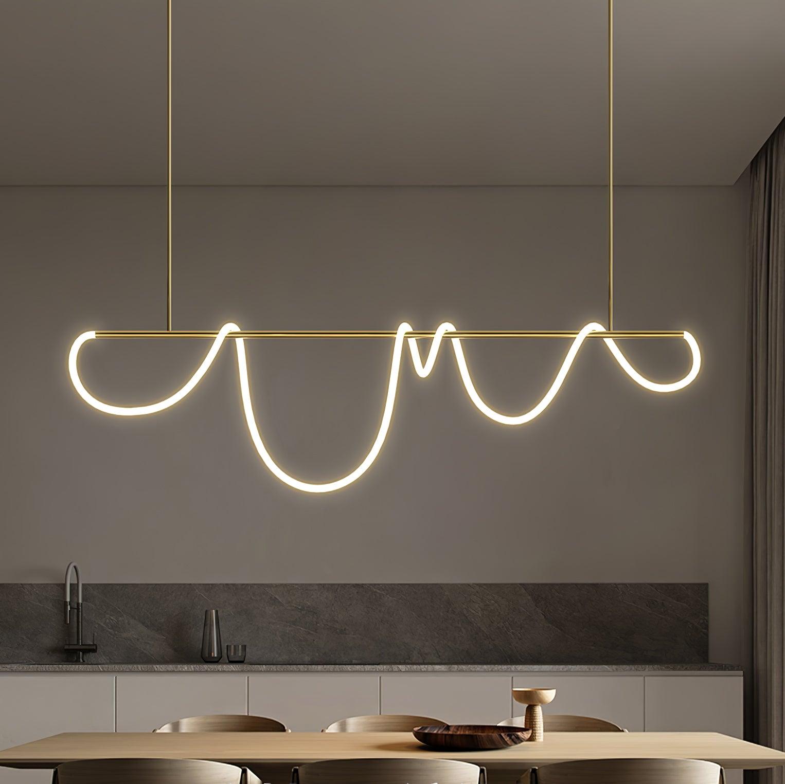 Modern Flexible Linear Curve Chandelier - Adjustable LED Pendant Light for Dining Room, Kitchen Island, Living Room & Bedroom Lighting