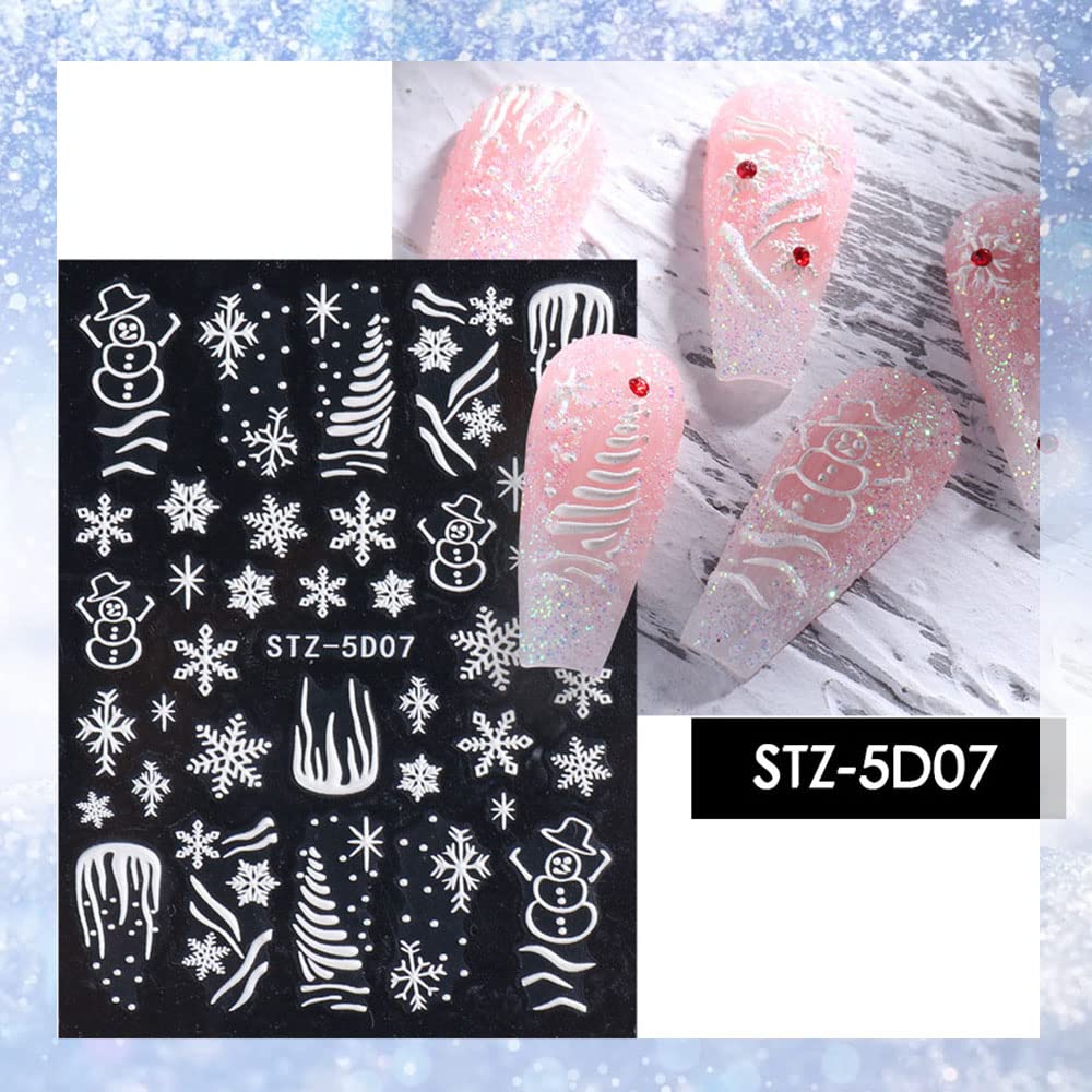 5D Christmas Nail Stickers - 3D Embossed Snowflake & Snowman Design Nail Art Decals for DIY Manicure - Perfect for Holiday Parties, Festive Nail Decorations & Christmas Gift Ideas