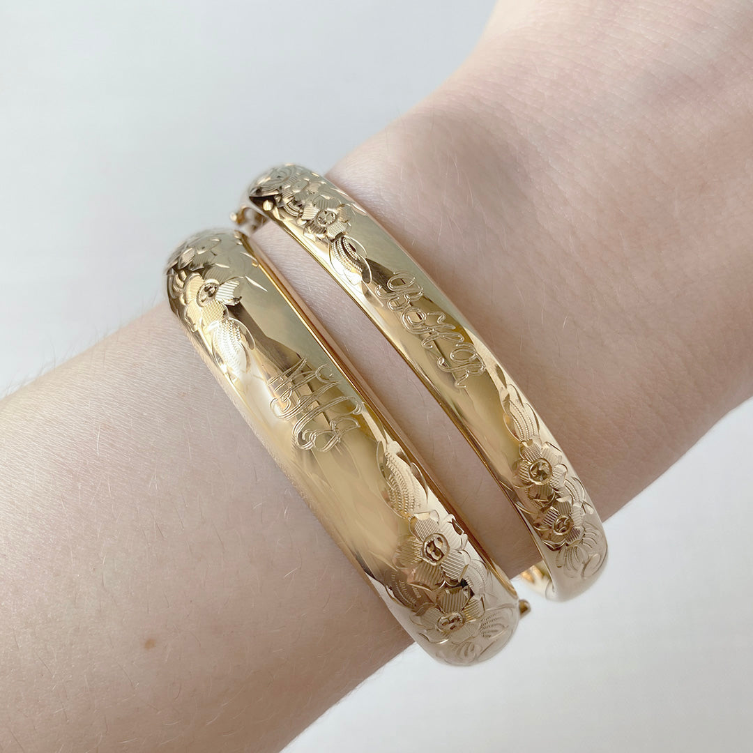 14K Gold Filled Diagonal Signet 12mm Bangle Bracelet for Women - Elegant Stackable Jewelry for Everyday Wear & Special Occasions