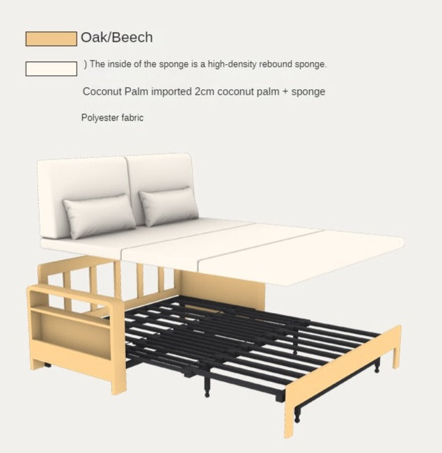 Solid Wood Sleeper Sofa - Beech & Oak Multi-Functional Convertible Sofa Bed for Living Room, Guest Room & Small Spaces